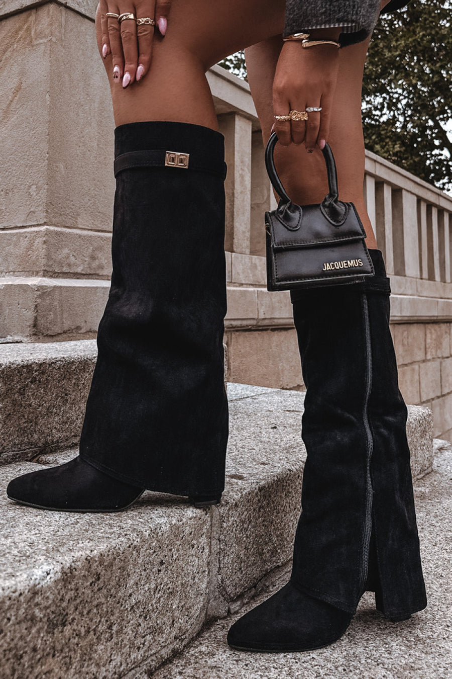 Step In Style Evyra Black Faux Suede Heeled Ankle Boots