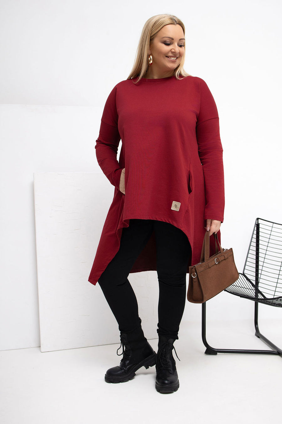 Relevance Burgundy Long Sleeve Plus Size Tunic