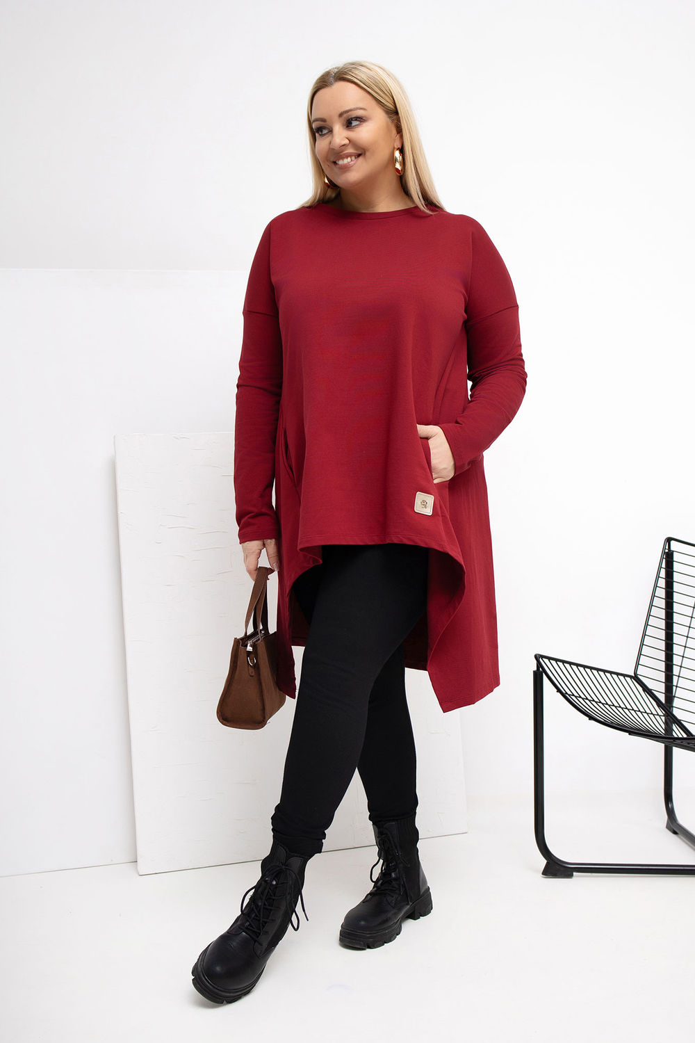 Relevance Burgundy Long Sleeve Plus Size Tunic - view 2