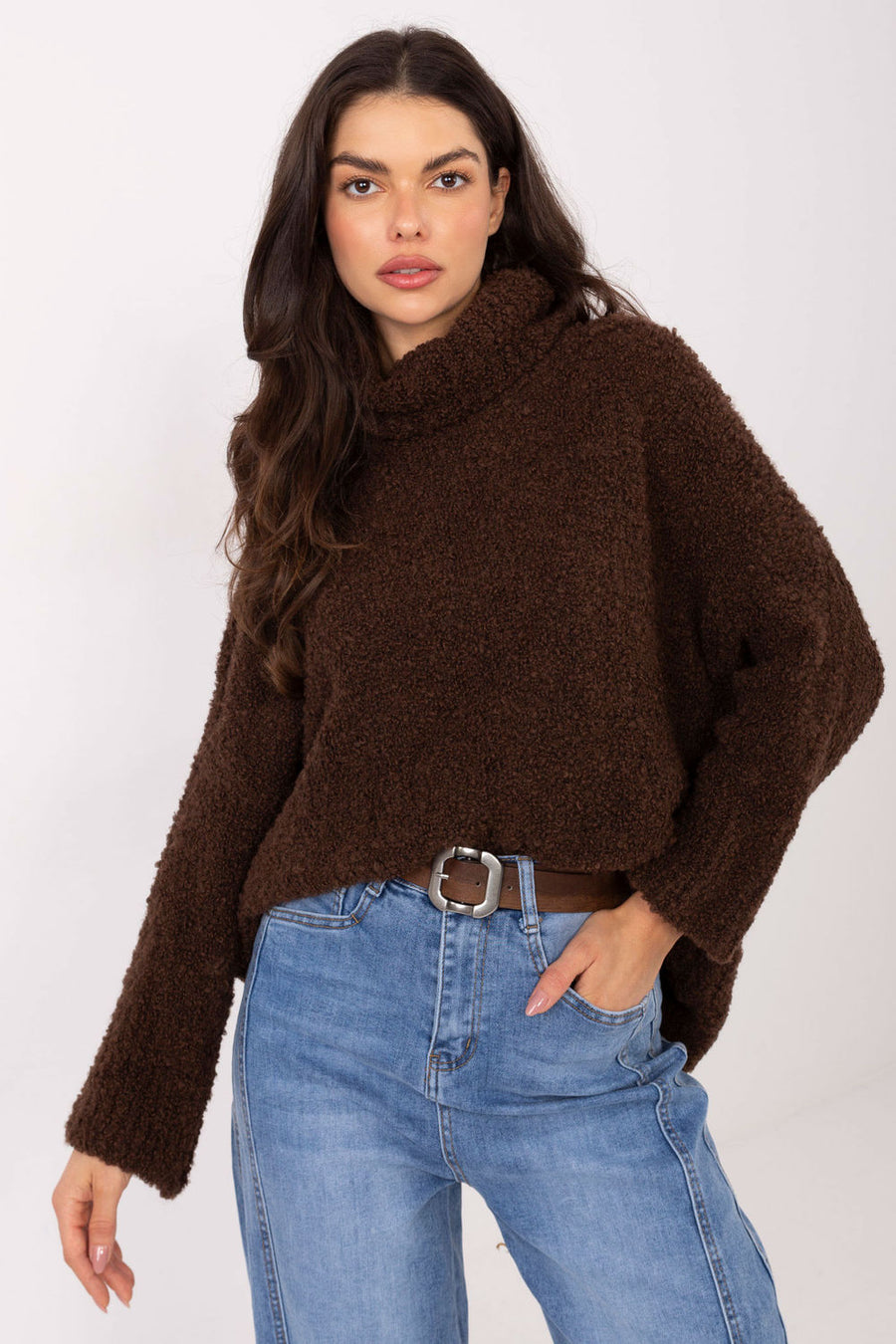 Factory Price Dark Brown Long Sleeve Roll Neck Jumper