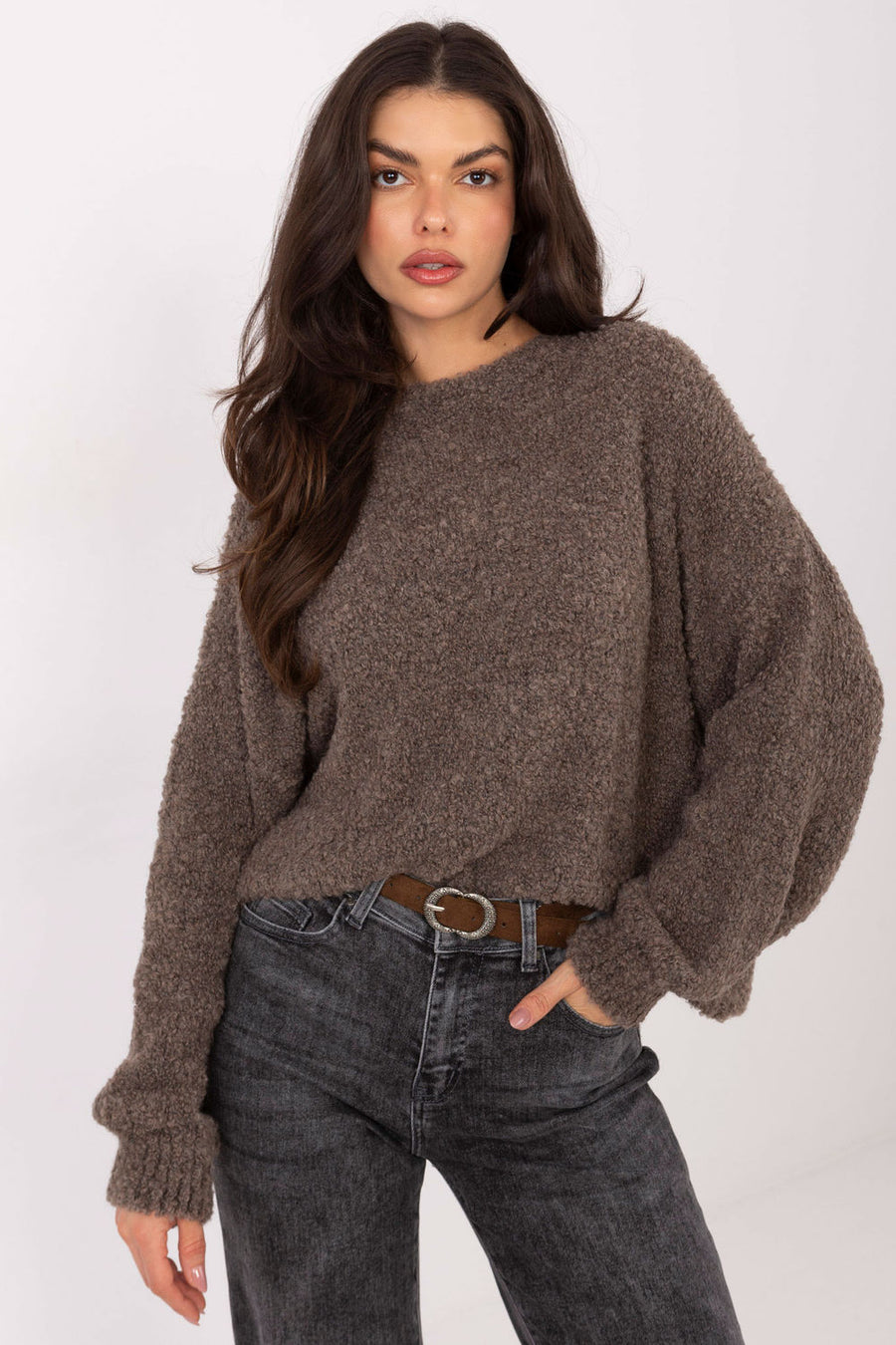 Factory Price Dark Beige Oversized Puff Sleeve Jumper