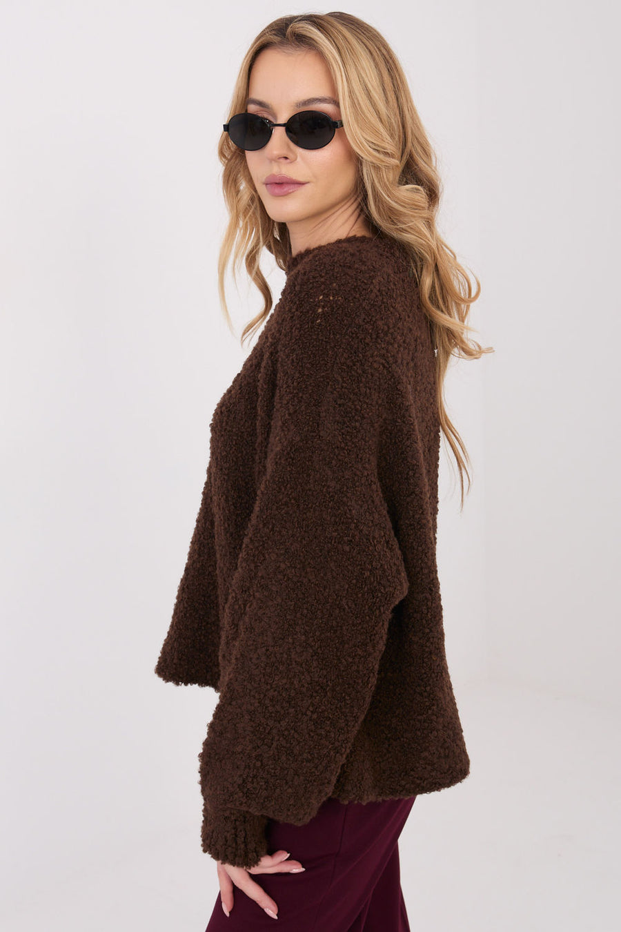 Factory Price Dark Brown Oversized Puff Sleeve Jumper