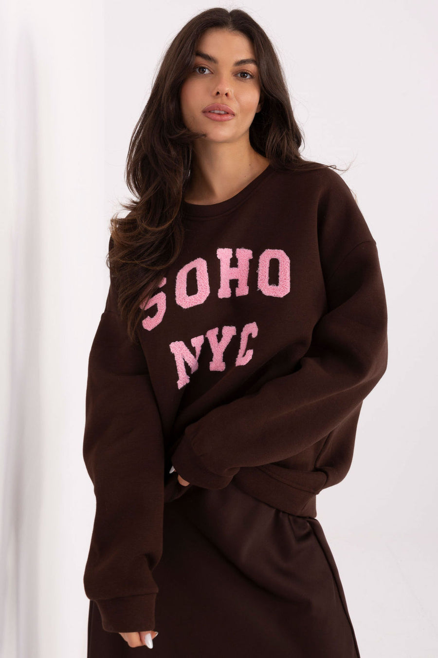 Factory Price Dark Brown Round Neck Long Sleeve Cotton Sweatshirt