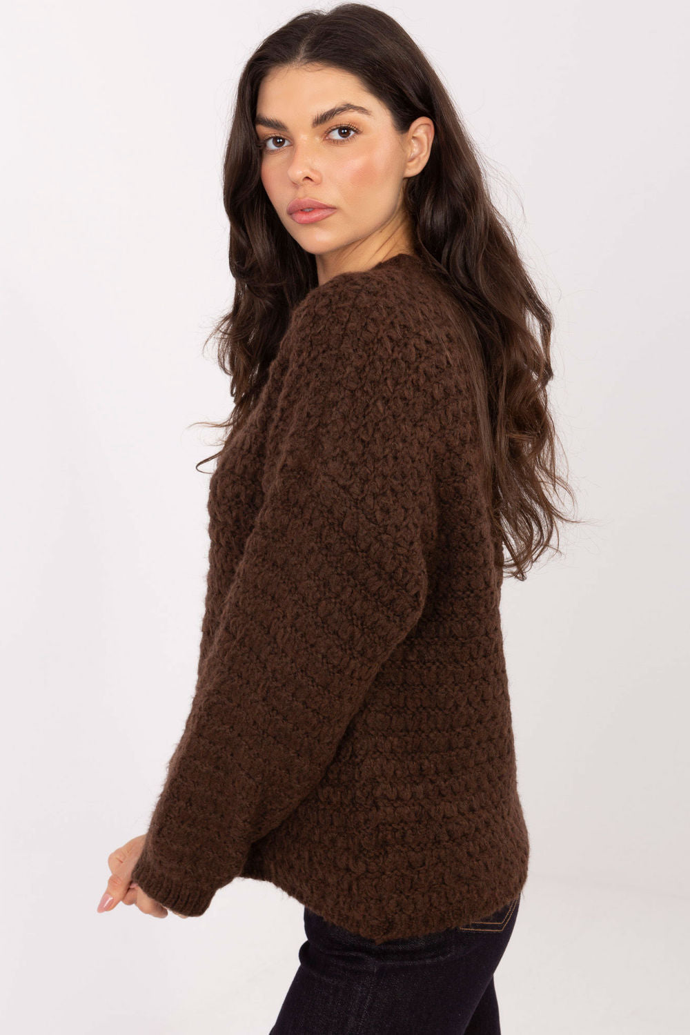 Italy Moda Brown Round Neck Long Sleeve Jumper - view 2
