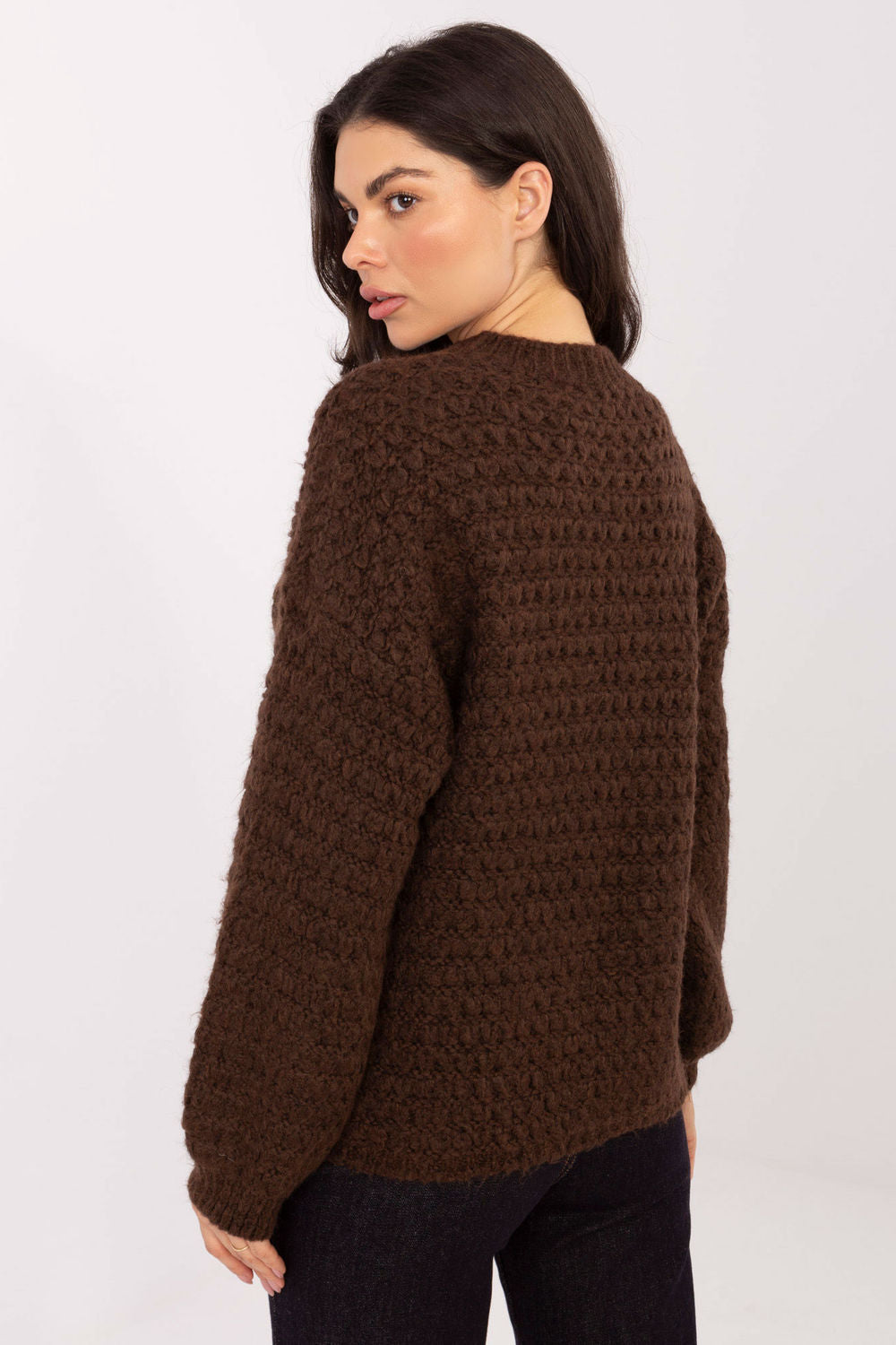 Italy Moda Brown Round Neck Long Sleeve Jumper - view 3