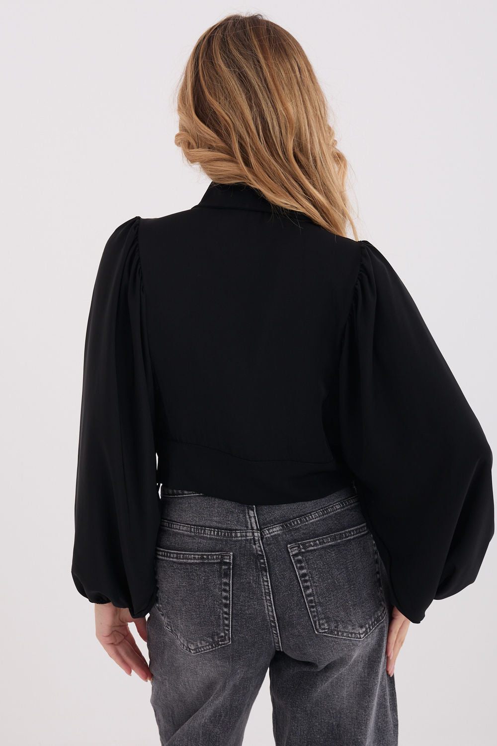 Italy Moda Black Collared Long Sleeve Top - view 3