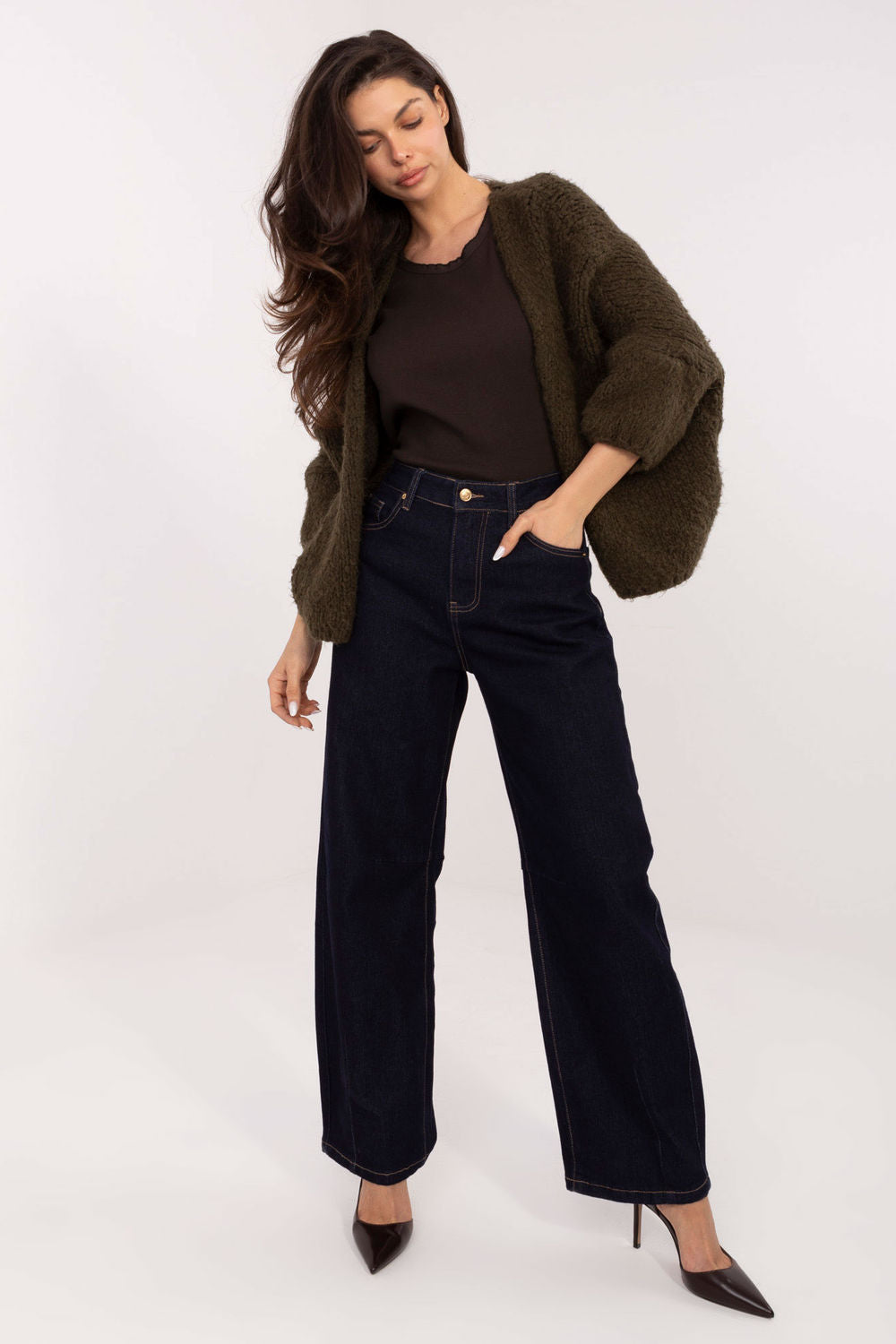 Italy Moda Khaki Puff Sleeve Cardigan - view 2