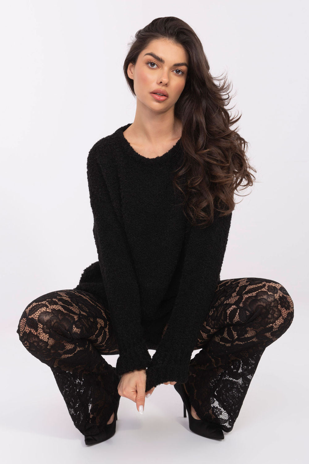 Italy Moda Black Acrylic Long Sleeve Jumper
