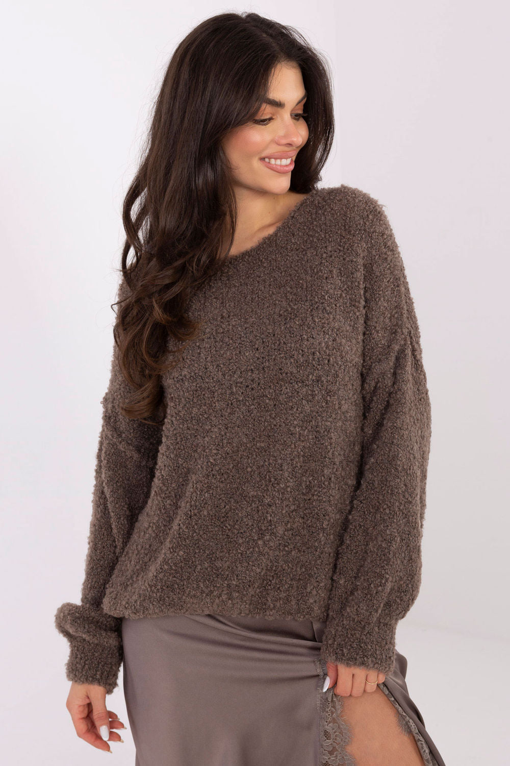Italy Moda Brown Acrylic Long Sleeve Jumper