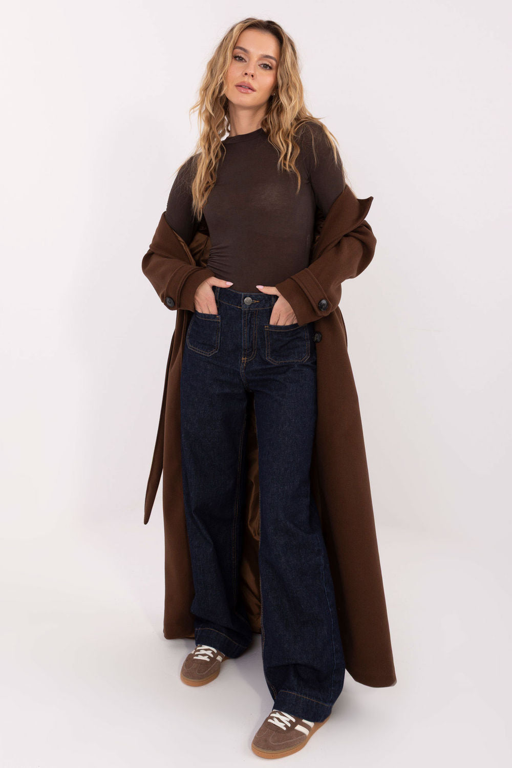 Italy Moda Brown Round Neck Bodycon Long Sleeve Blouse - view 2