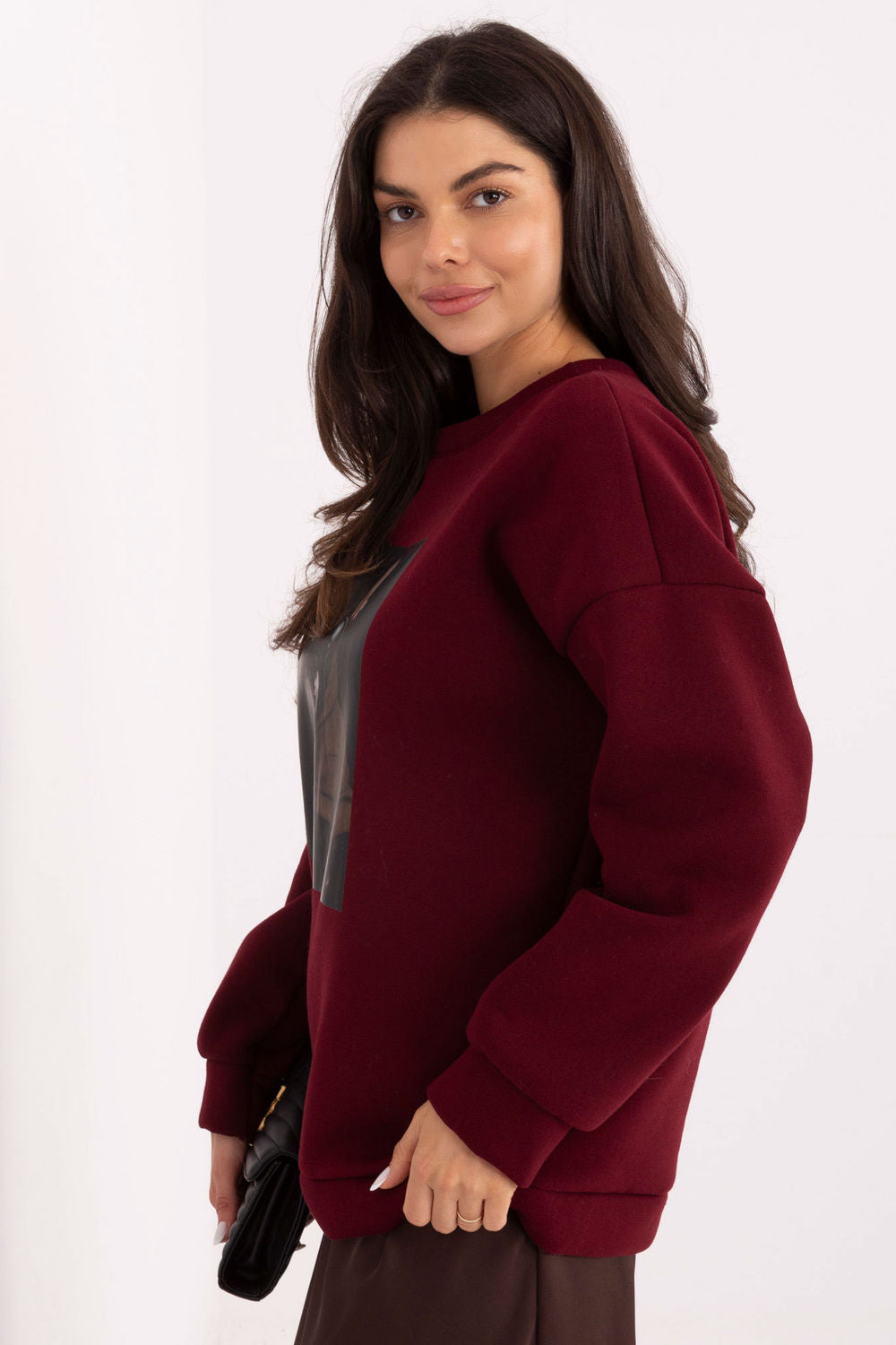 Italy Moda Burgundy Long Sleeve Cotton Sweatshirt - view 2