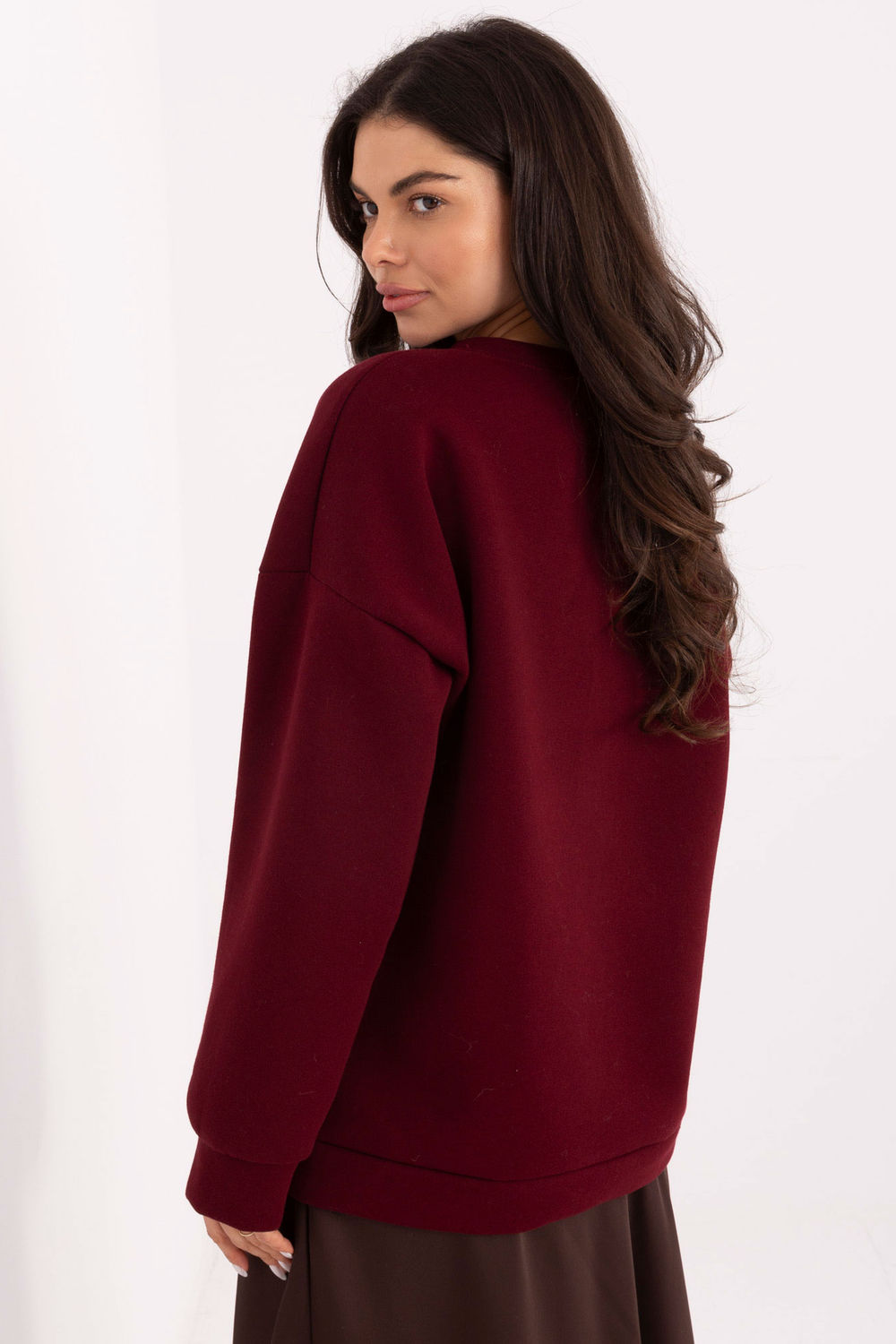 Italy Moda Burgundy Long Sleeve Cotton Sweatshirt - view 3