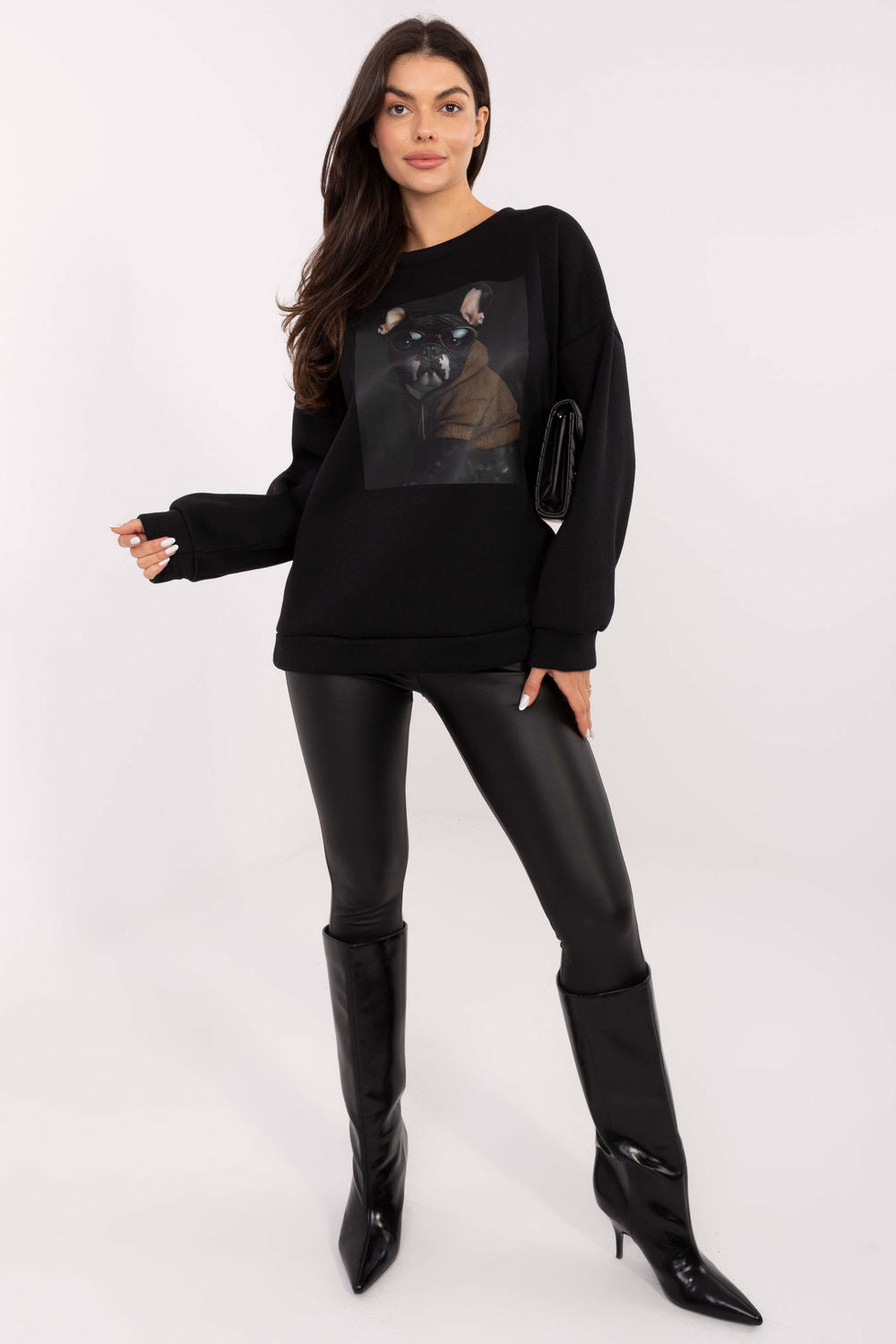 Italy Moda Black Round Neck Printed Long Sleeve Cotton Sweatshirt - view 2