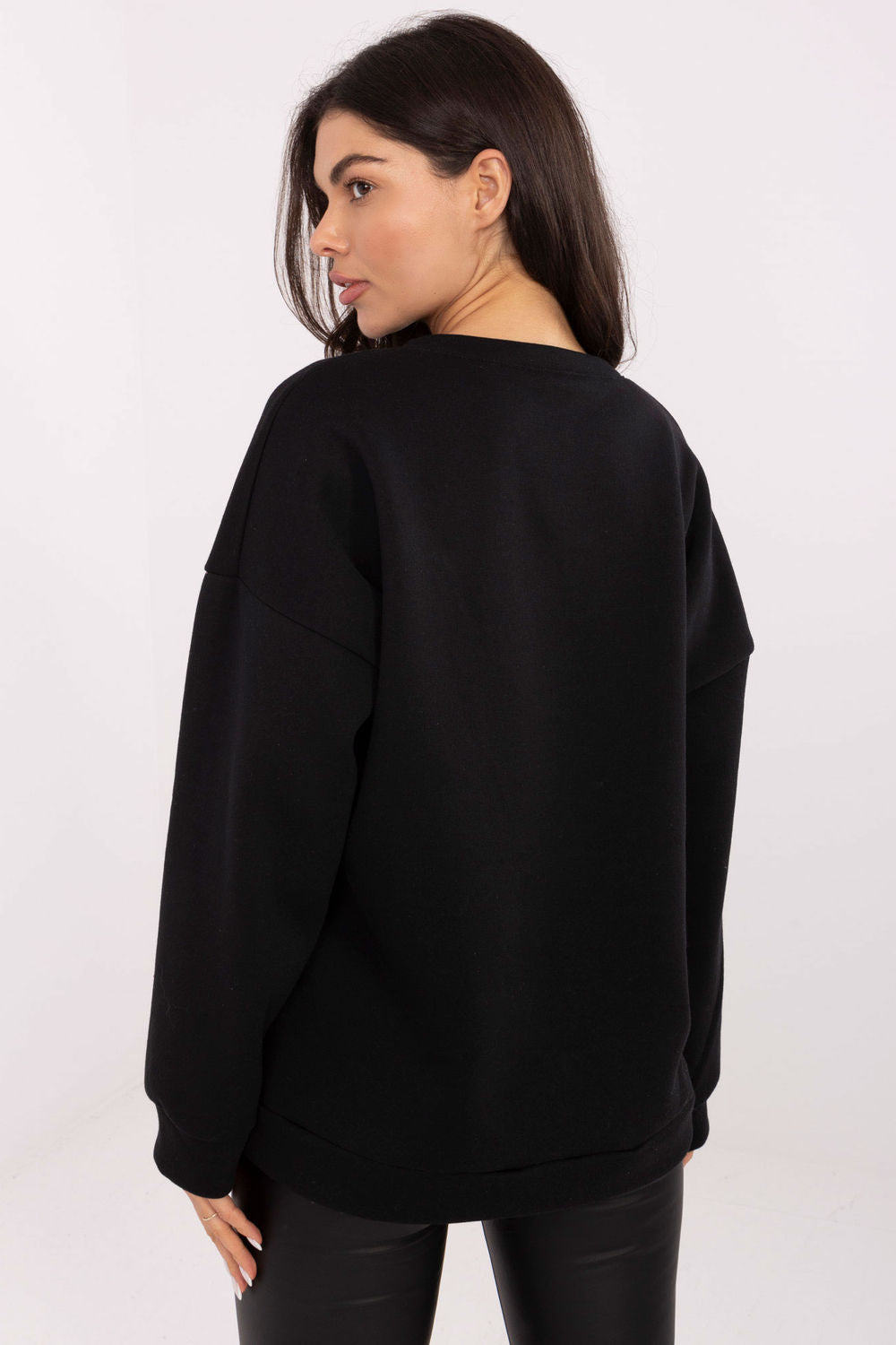 Italy Moda Black Round Neck Printed Long Sleeve Cotton Sweatshirt - view 3