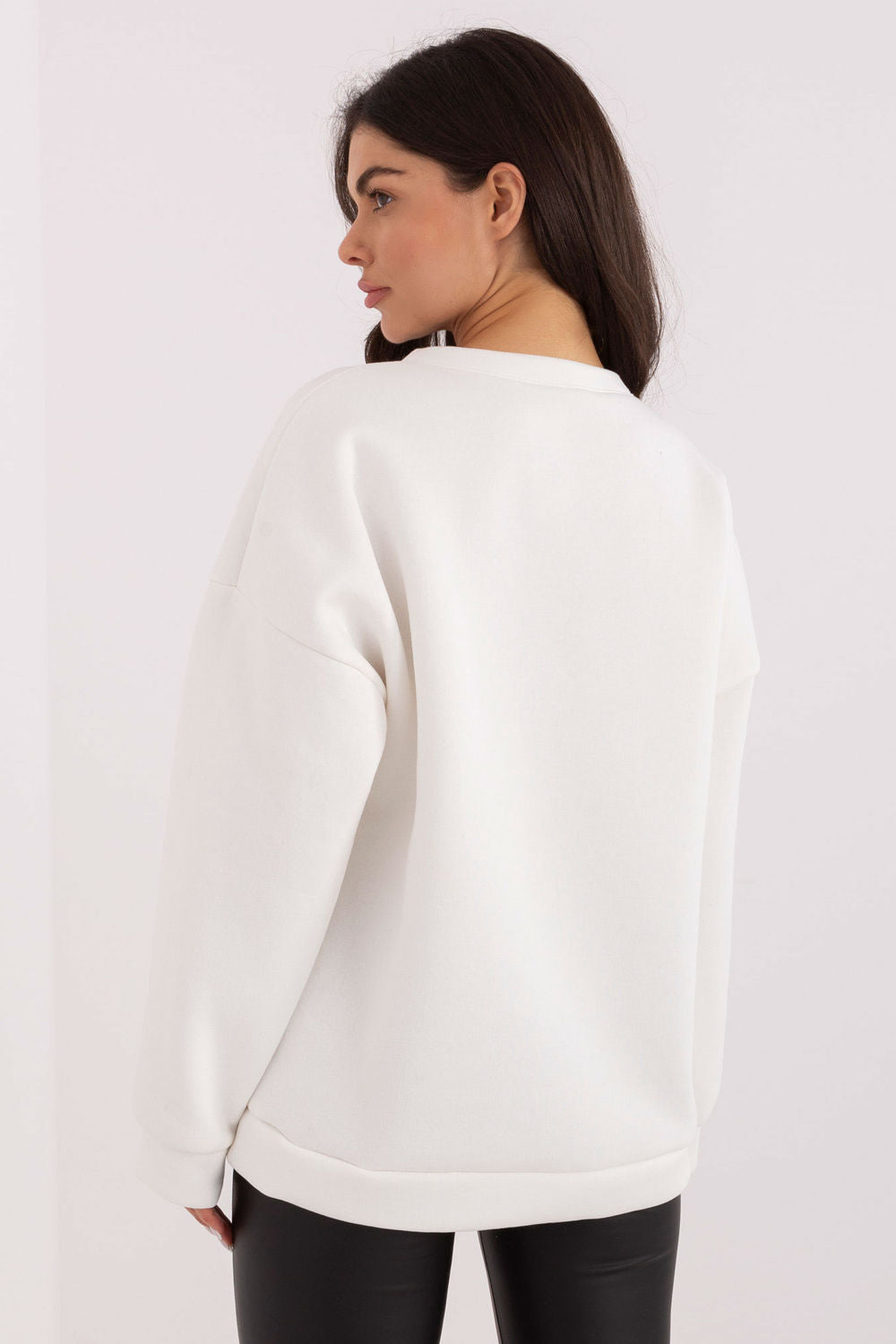 Italy Moda Ecru Round Neck Long Sleeve Cotton Sweatshirt - view 3