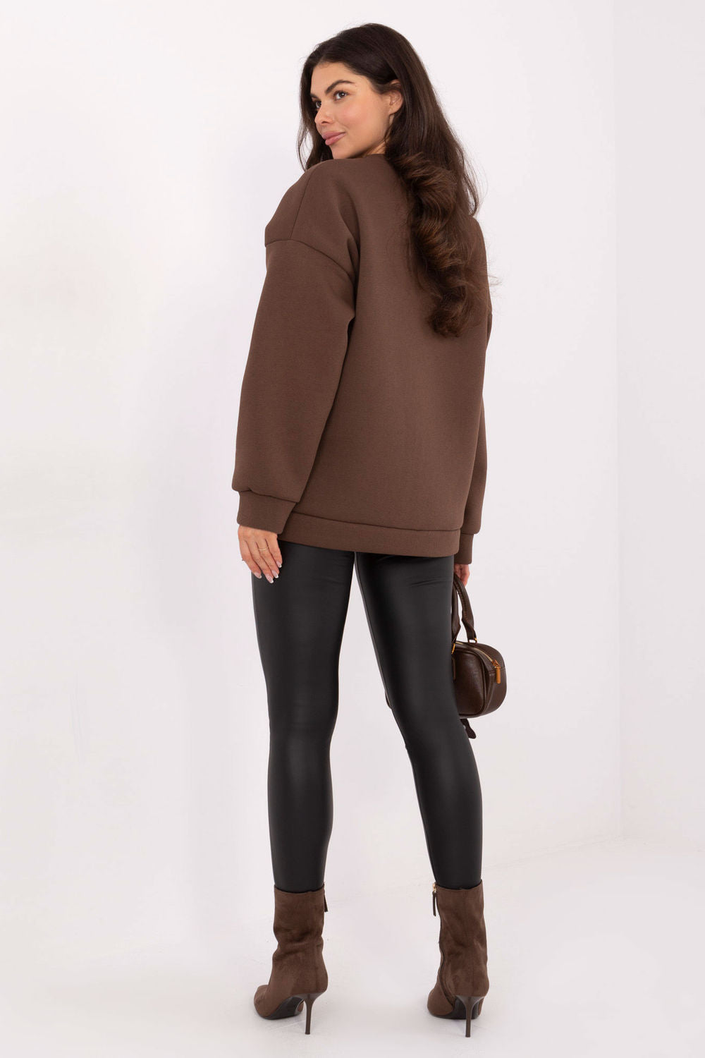 Italy Moda Brown Round Neck Long Sleeve Cotton Sweatshirt - view 3