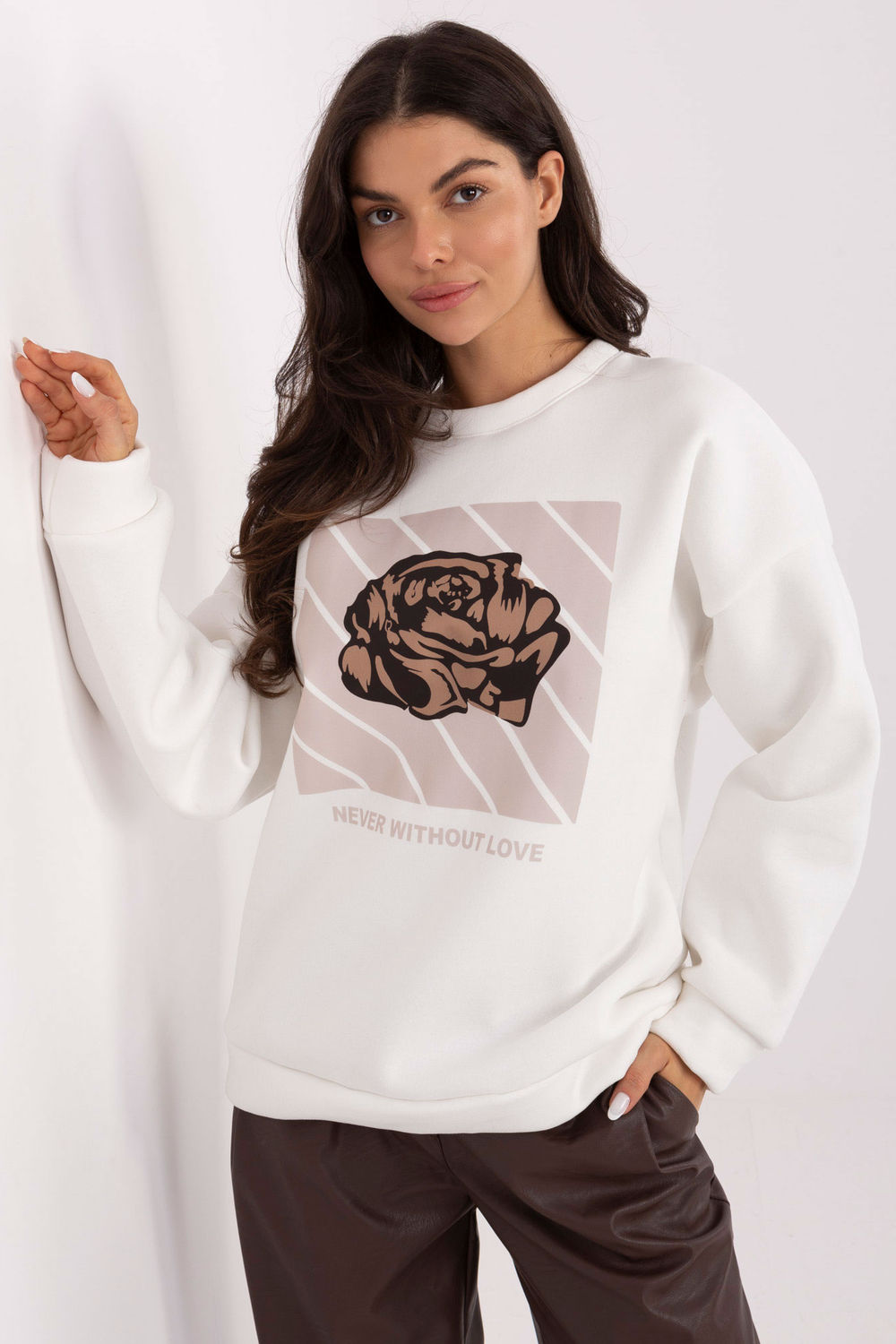 Italy Moda Ecru Printed Long Sleeve Cotton Sweatshirt