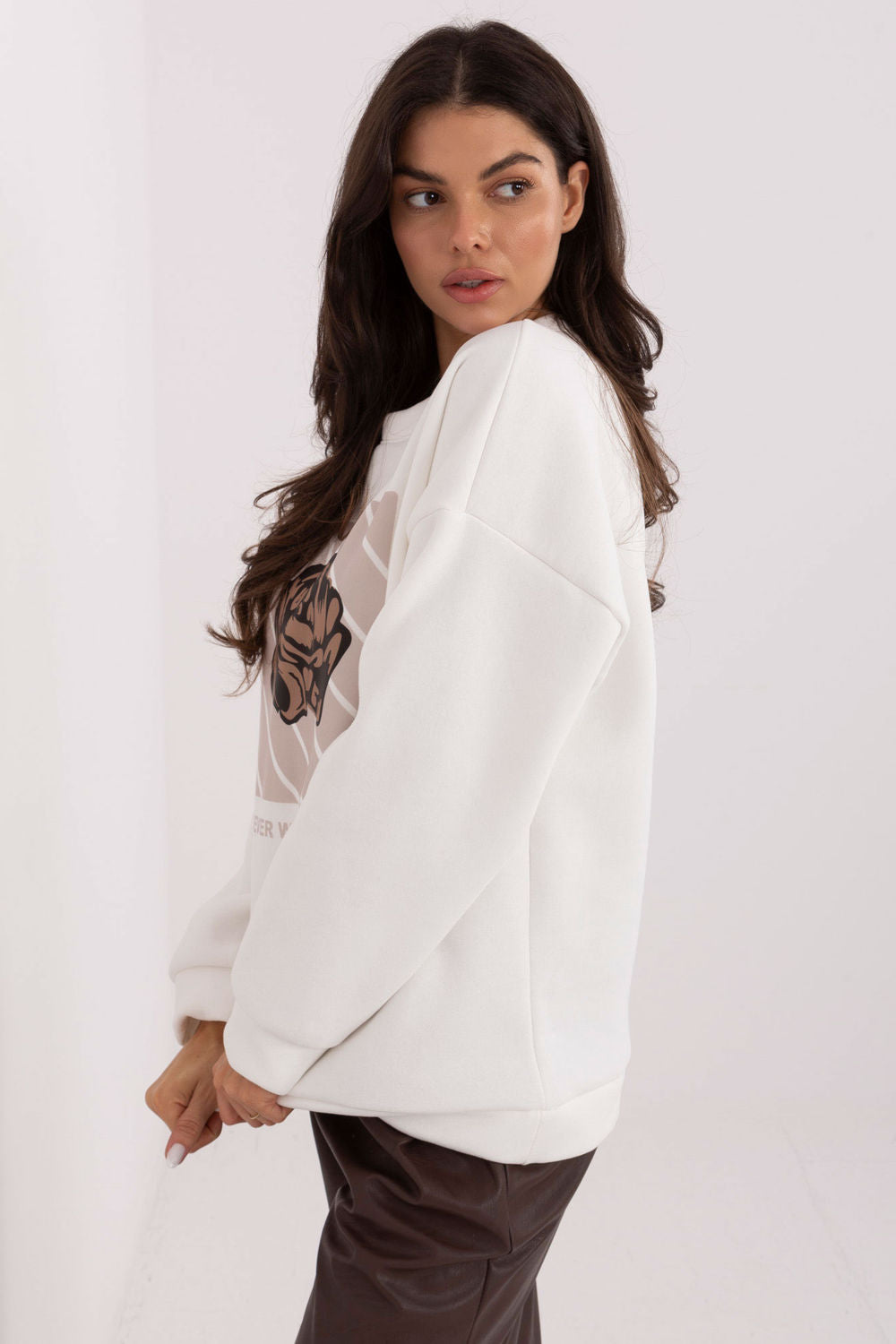 Italy Moda Ecru Printed Long Sleeve Cotton Sweatshirt - view 2