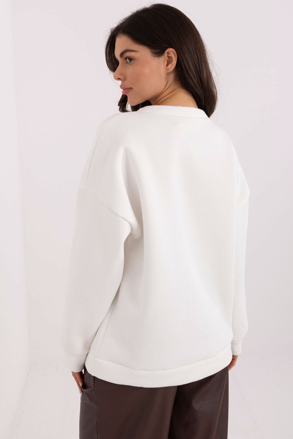 Italy Moda Ecru Printed Long Sleeve Cotton Sweatshirt - view 3