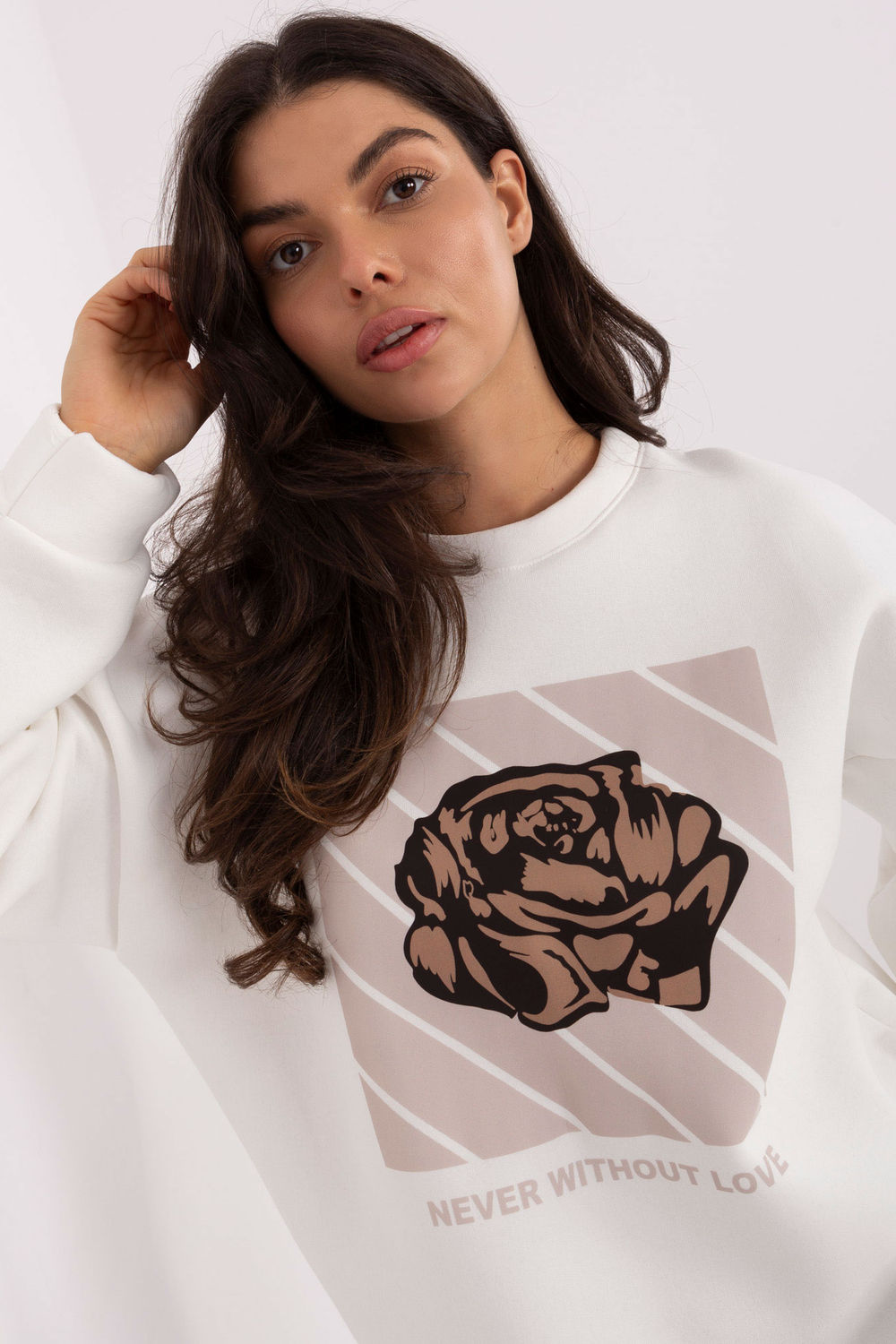 Italy Moda Ecru Printed Long Sleeve Cotton Sweatshirt - view 4