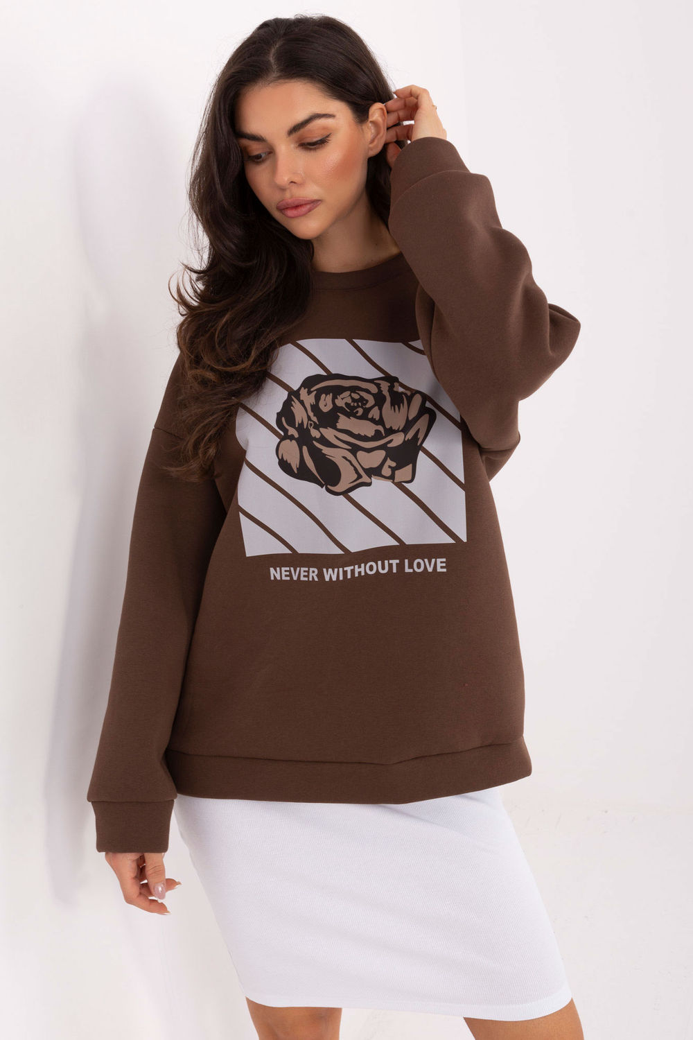 Italy Moda Brown Long Sleeve Cotton Sweatshirt