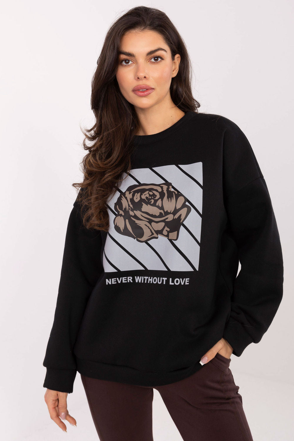 Italy Moda Black Printed Long Sleeve Cotton Sweatshirt