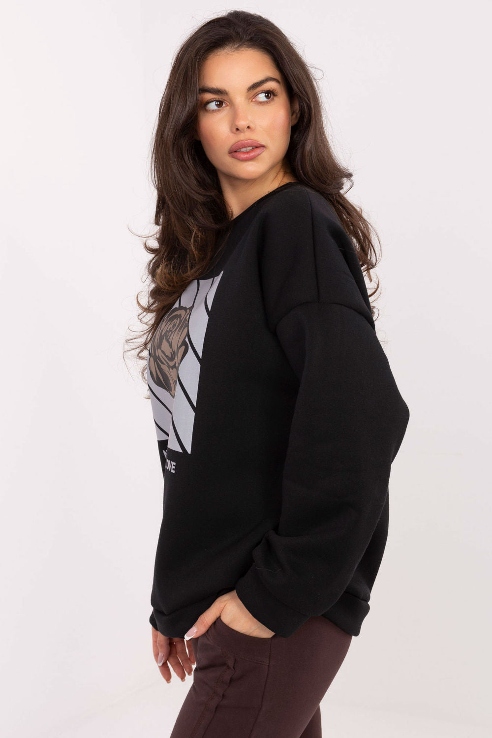 Italy Moda Black Printed Long Sleeve Cotton Sweatshirt - view 2