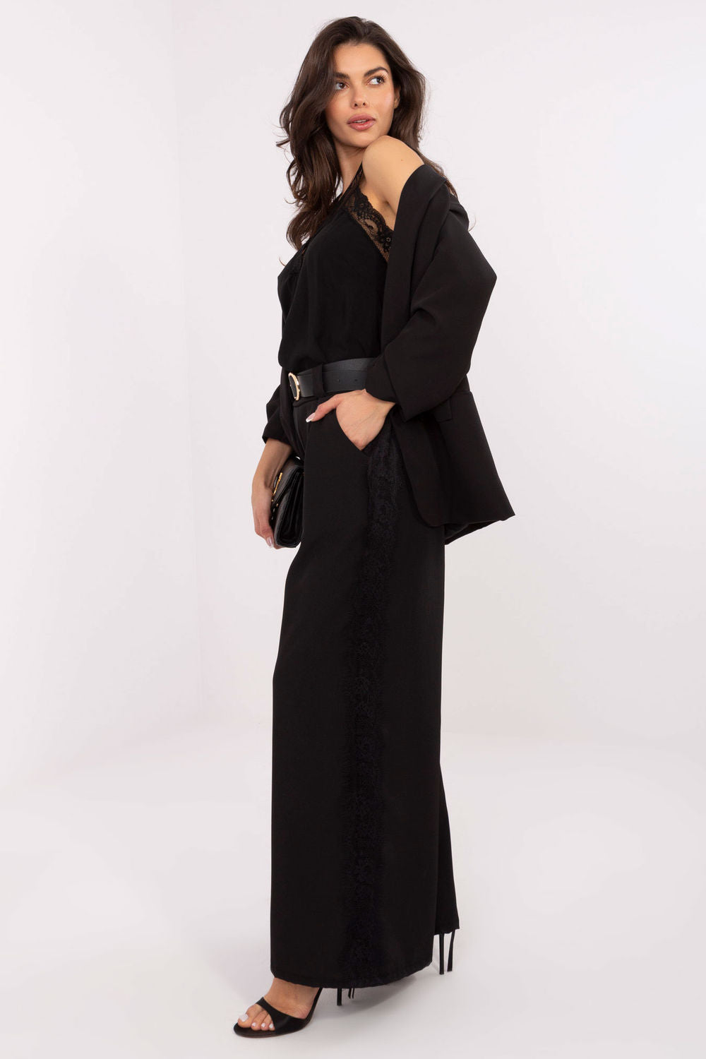 Italy Moda Black Lace Wide Leg Trousers - view 2