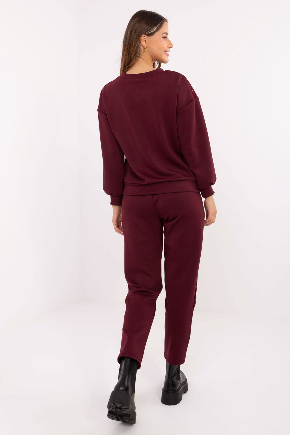 Italy Moda Burgundy Lace High Waisted Co-Ord Set - view 3