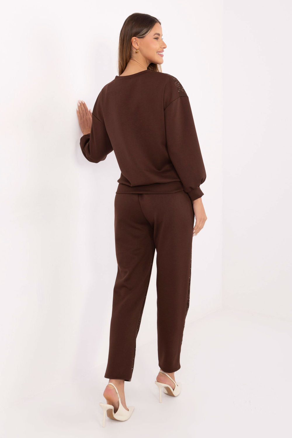 Italy Moda Brown Lace High Waisted Co-Ord Set - view 3