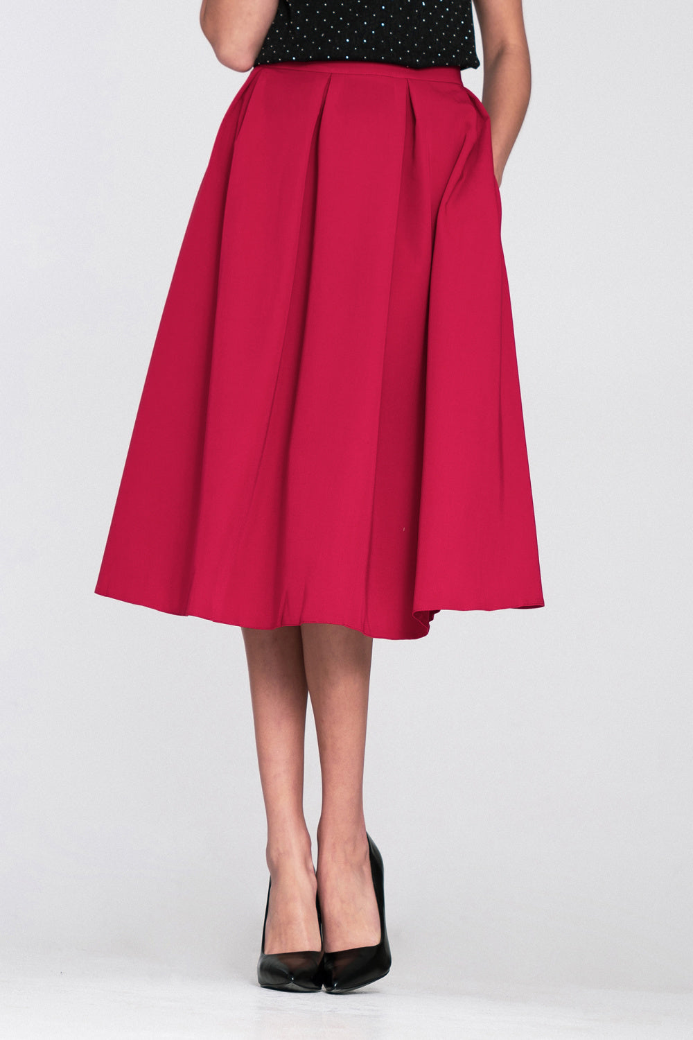 Nife Red Pleated Midi Skirt