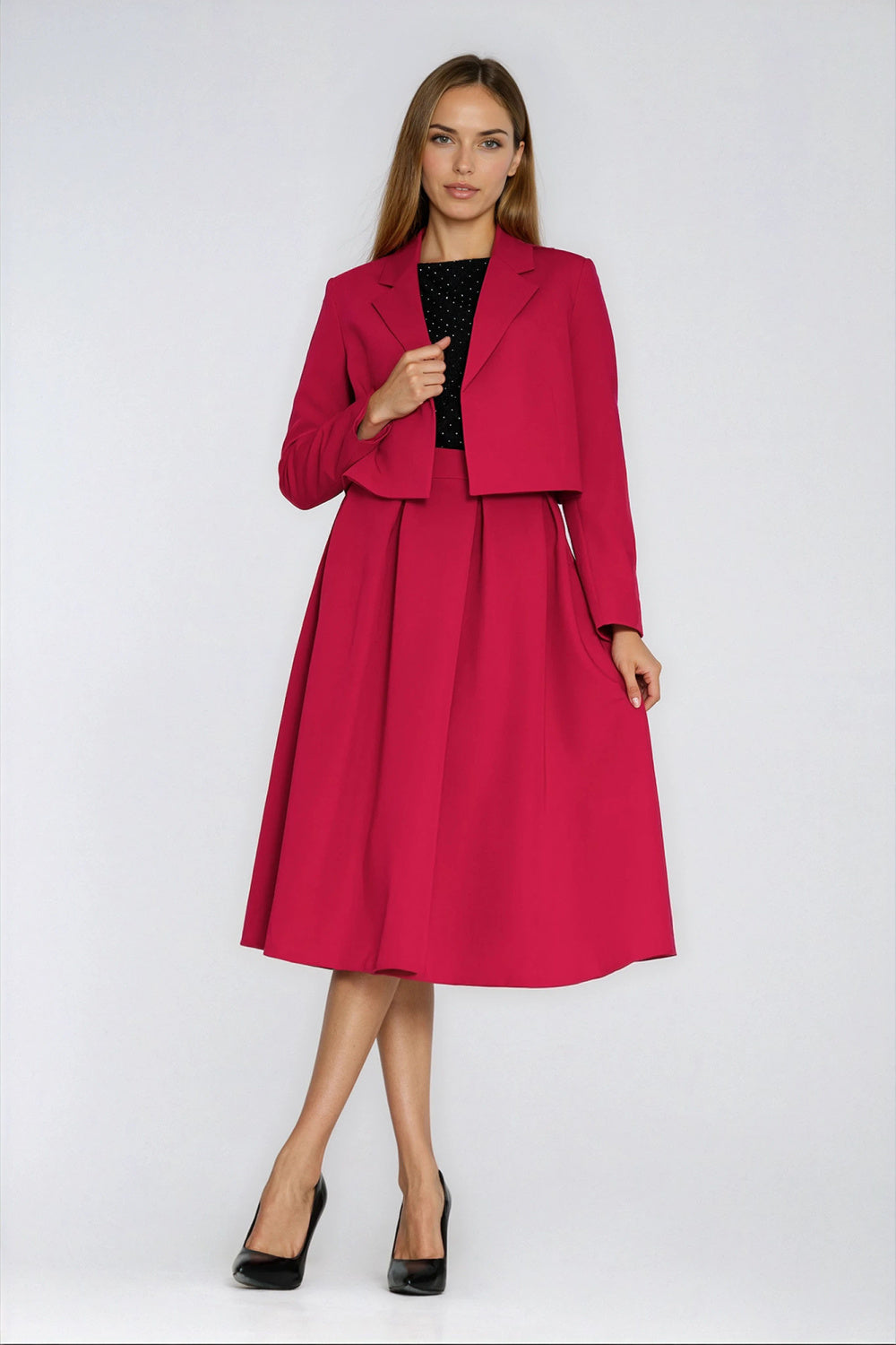 Nife Red Pleated Midi Skirt - view 3