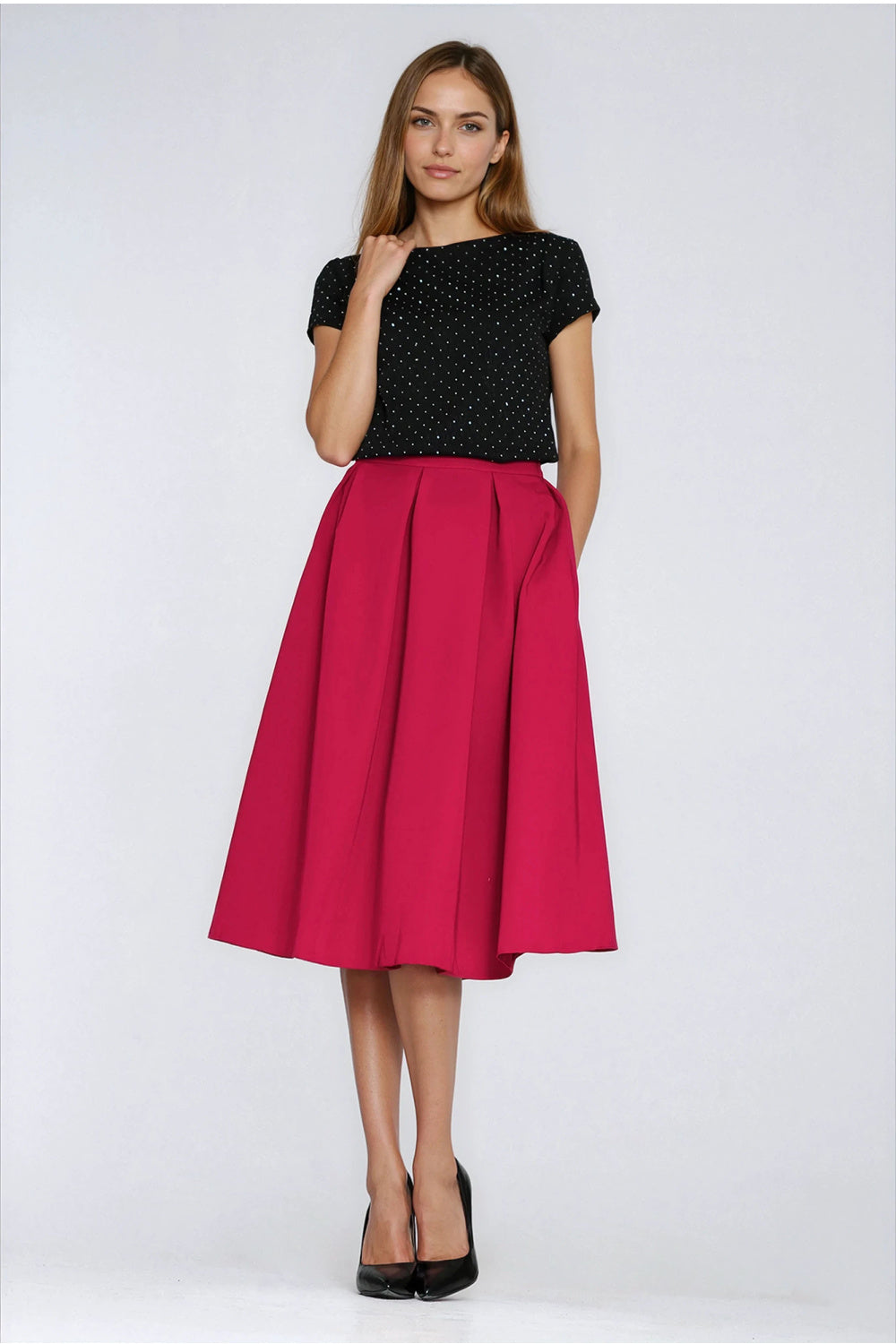 Nife Red Pleated Midi Skirt - view 4