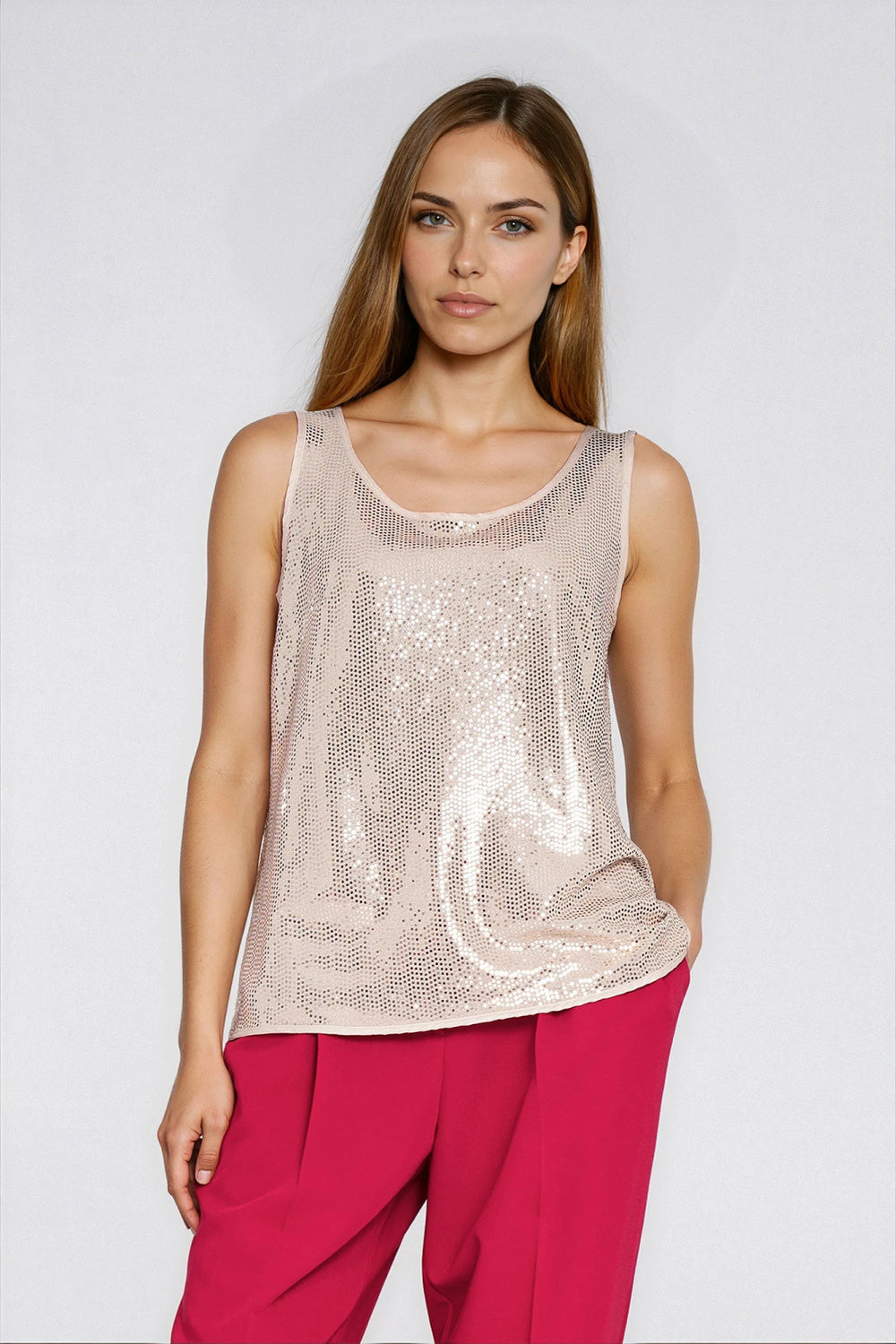Nife Champagne Sequin Sleeveless Blouse - view 4