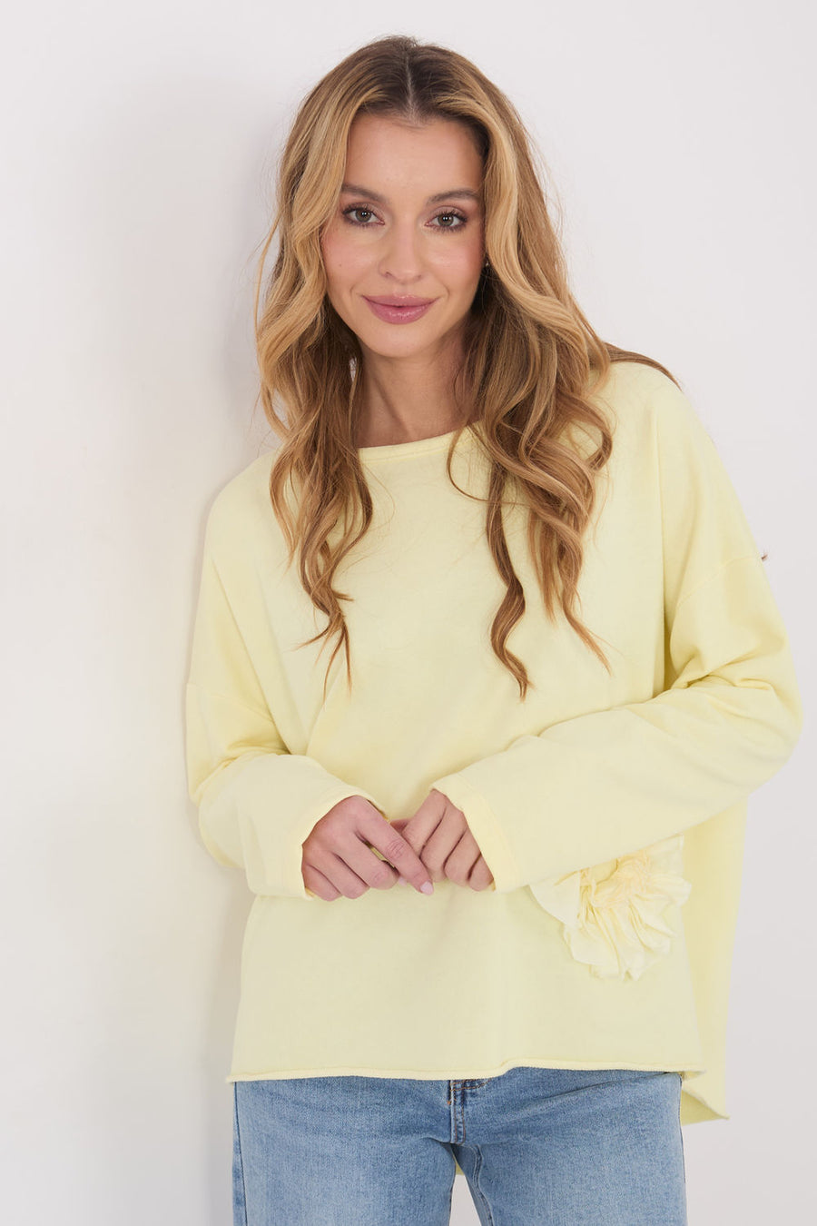 Factory Price Light Yellow Long Sleeve Cotton Blouse