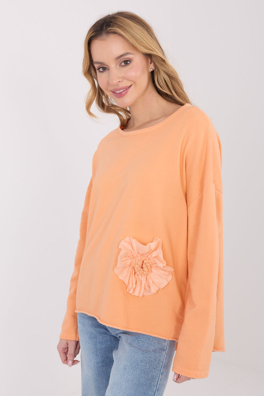 Factory Price Light Orange Long Sleeve Cotton Blouse
