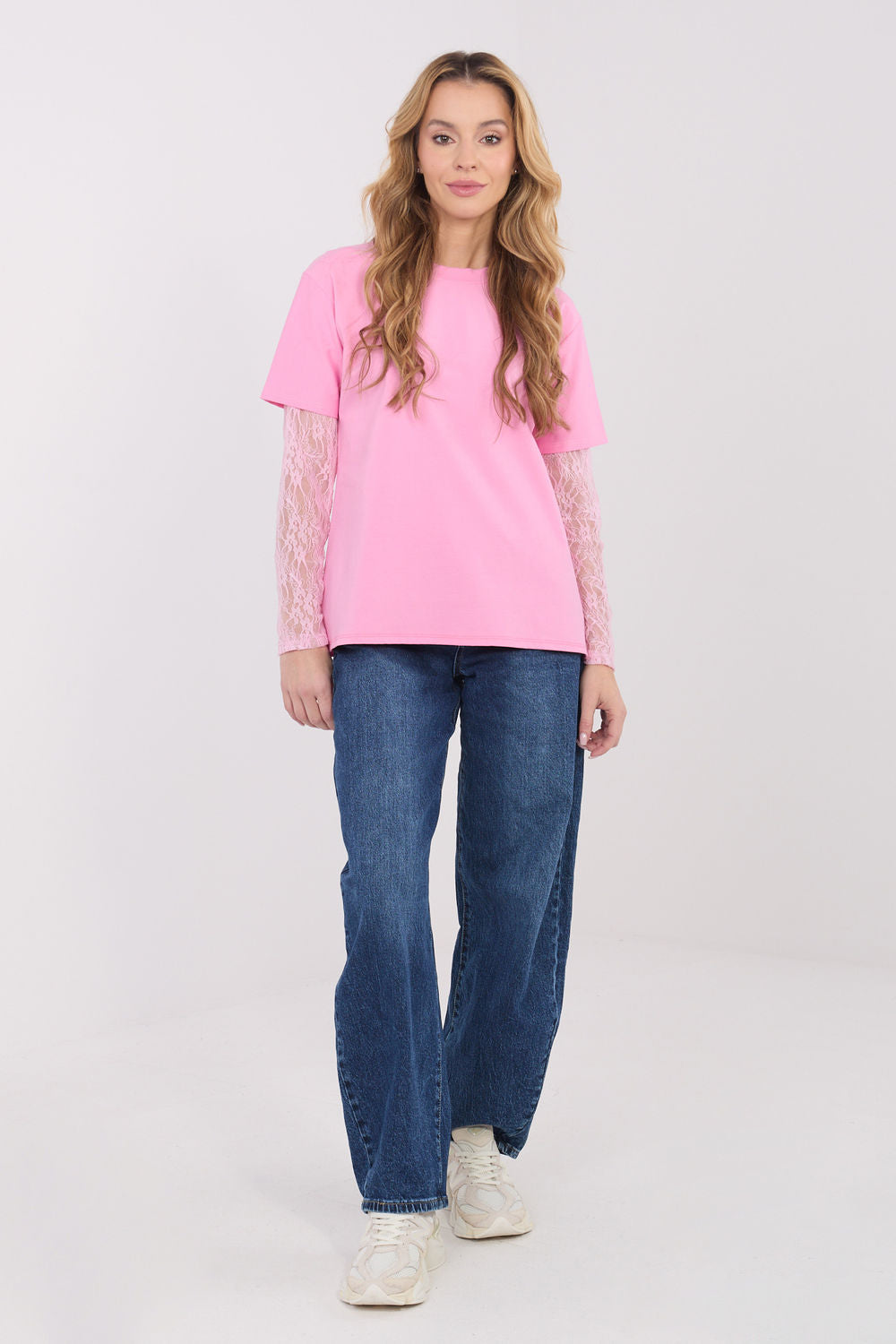 Italy Moda Pink Lace Cotton Blouse - view 2