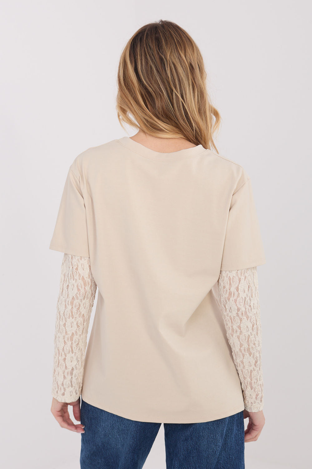 Italy Moda Beige Lace Cotton Blouse - view 3