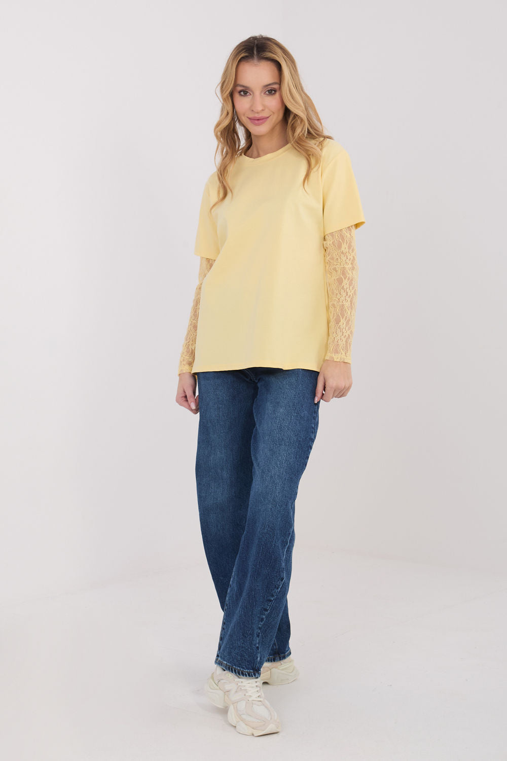 Italy Moda Light Yellow Lace Cotton Blouse - view 2