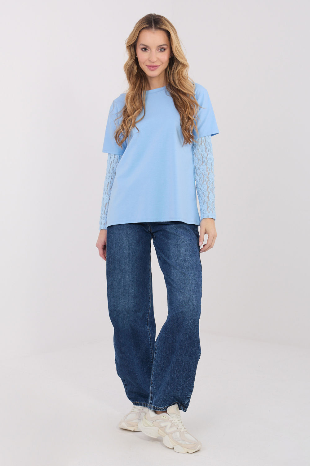 Italy Moda Light Blue Lace Cotton Blouse - view 2