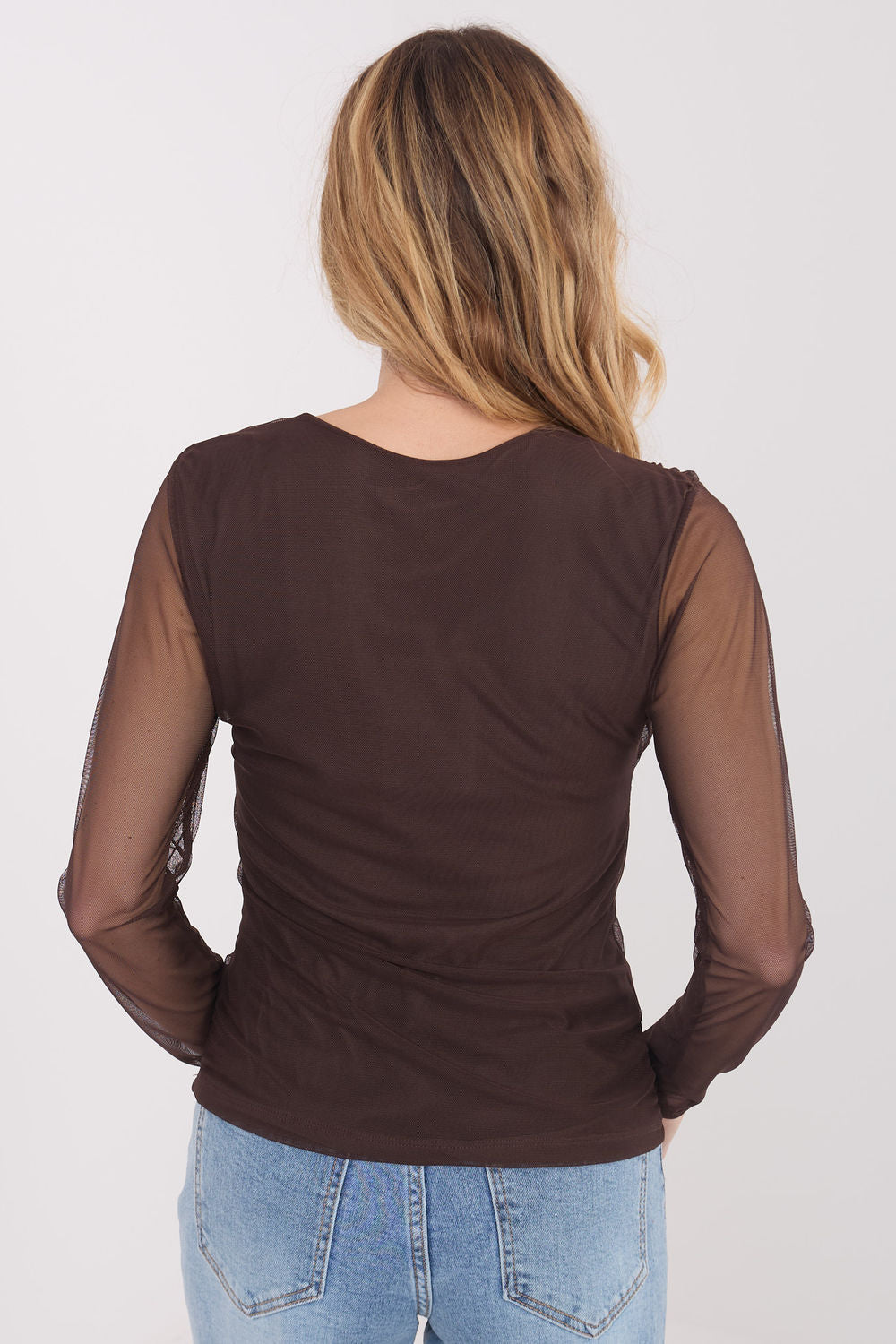 Italy Moda Dark Brown Mesh Bodycon Blouse - view 3