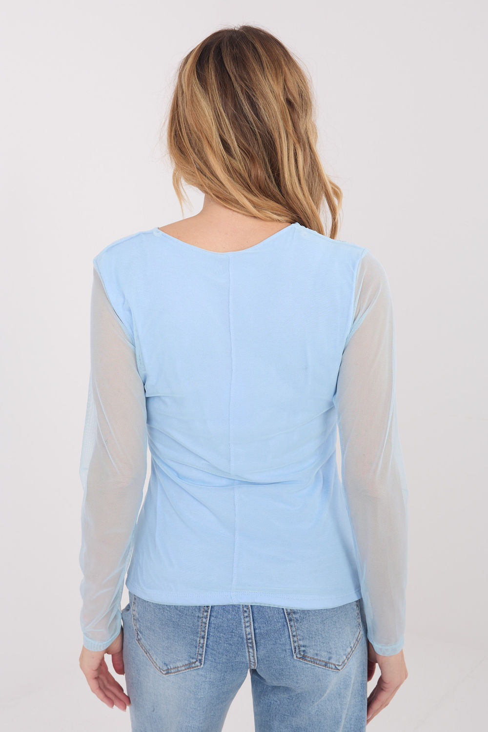 Italy Moda Light Blue Mesh Bodycon Blouse - view 3