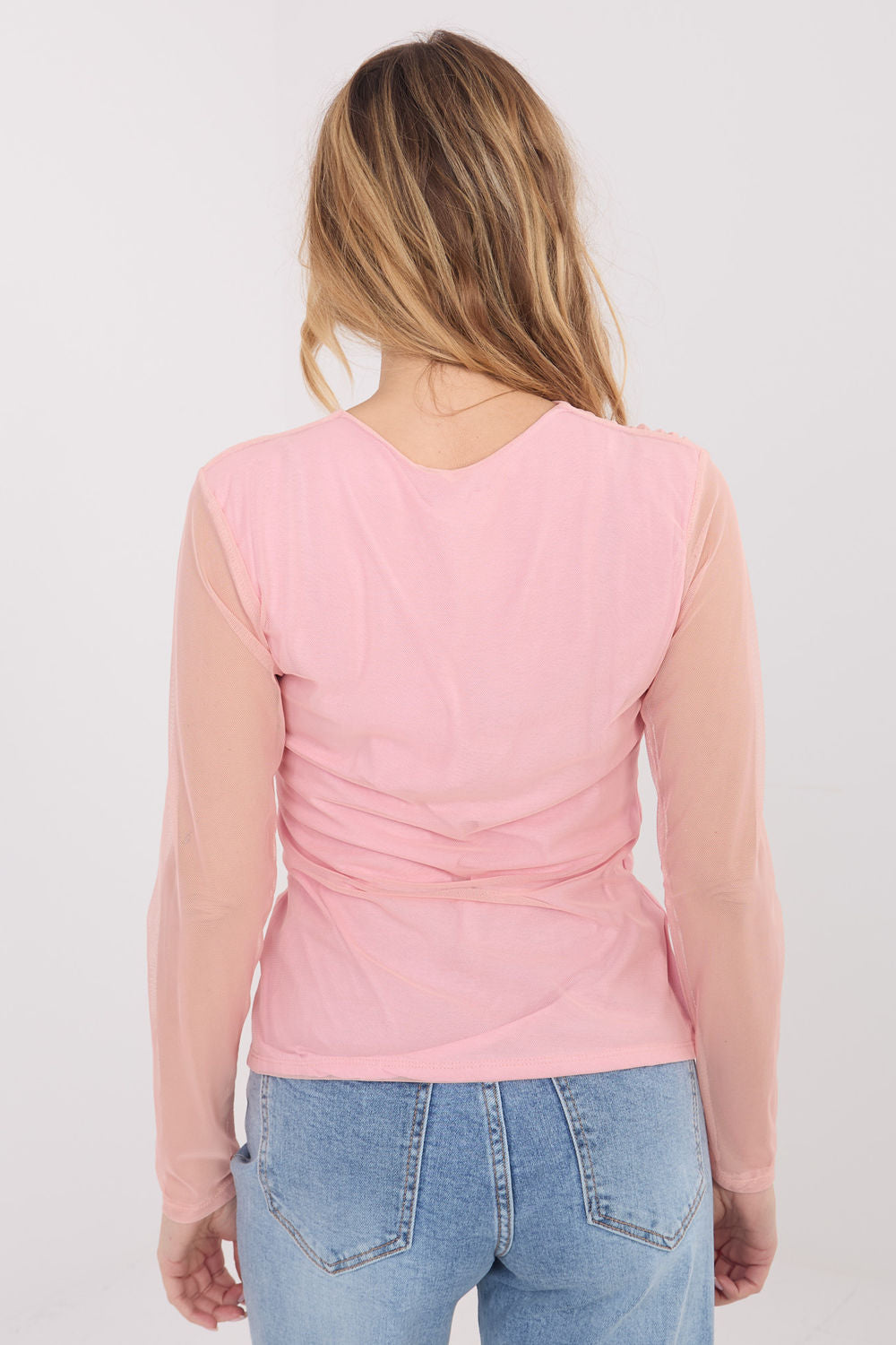 Italy Moda Light Pink Mesh Bodycon Blouse - view 3