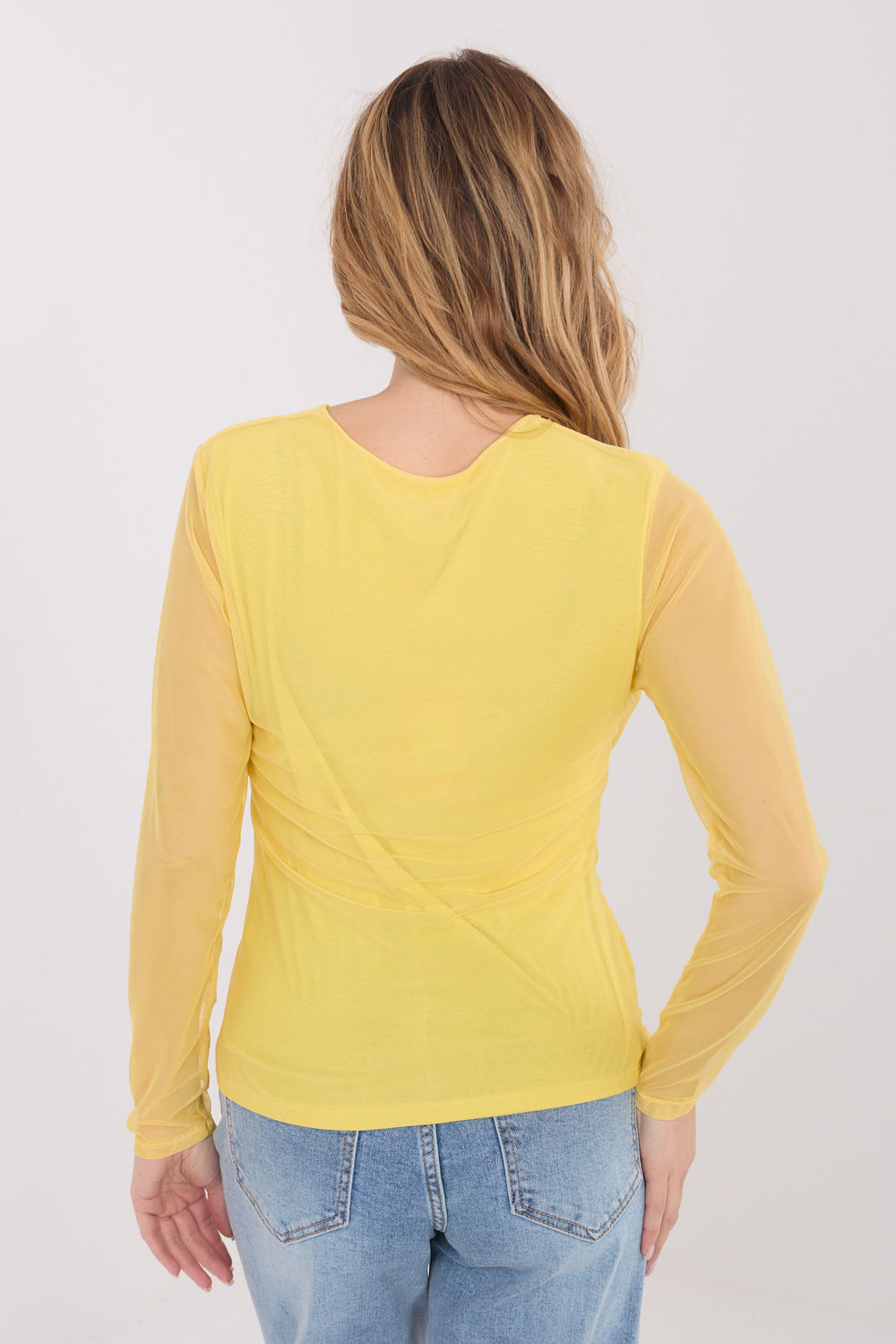 Italy Moda Yellow Mesh Bodycon Blouse - view 3