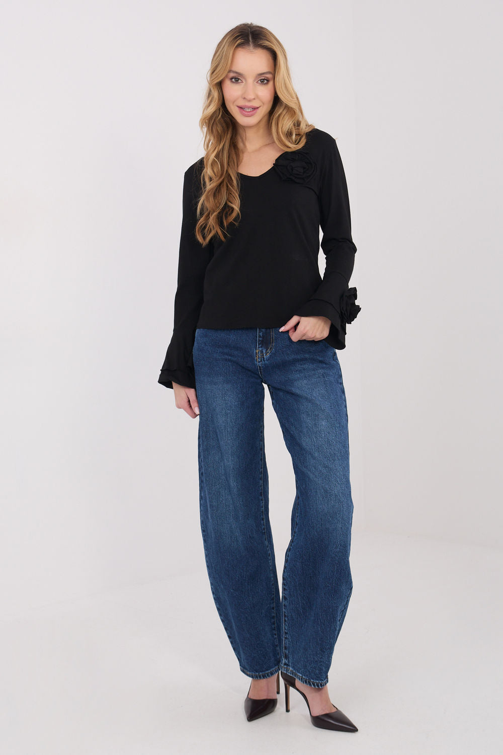 Italy Moda Black Bodycon V-Neck Blouse - view 2