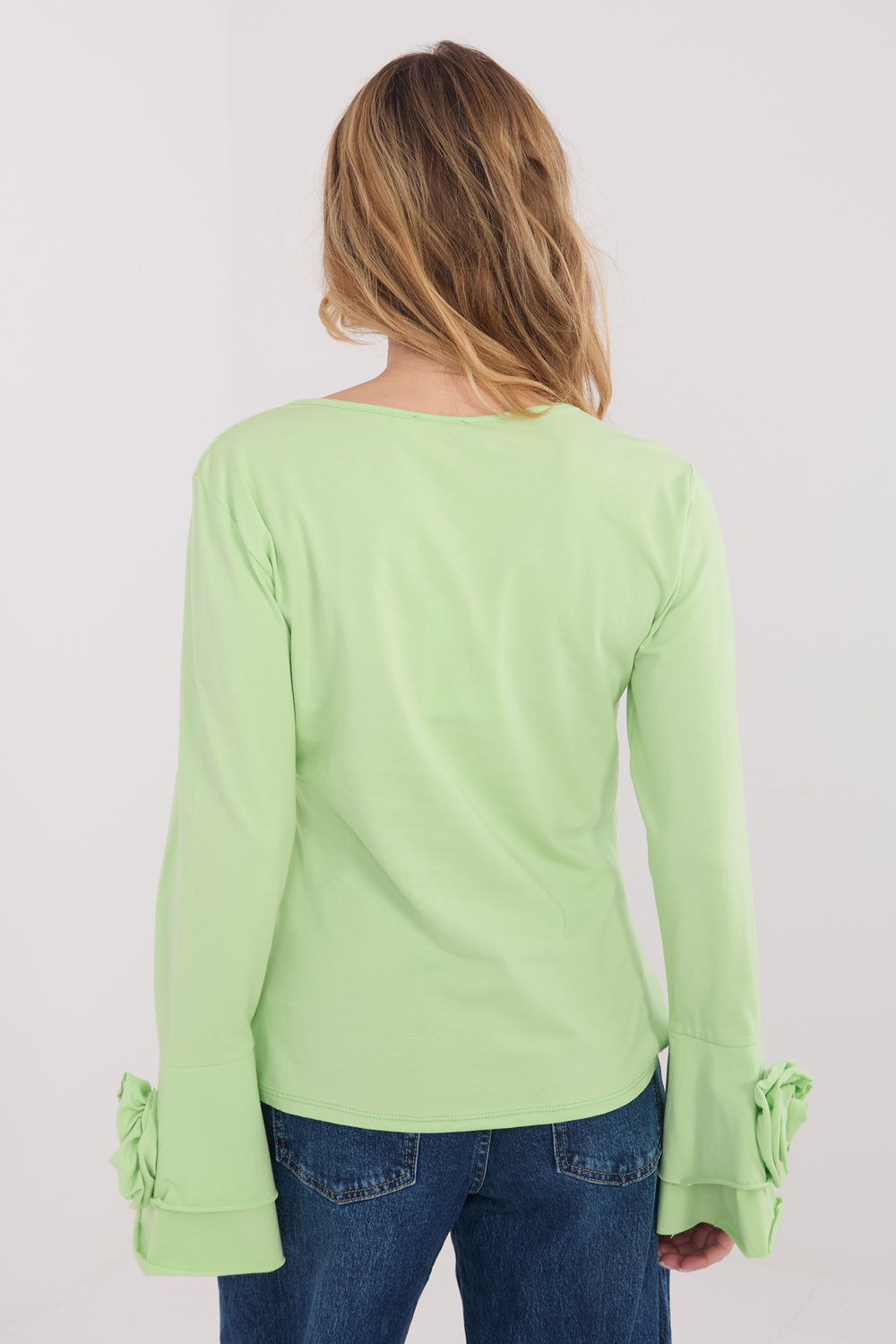 Italy Moda Light Green Bodycon V-Neck Blouse - view 3
