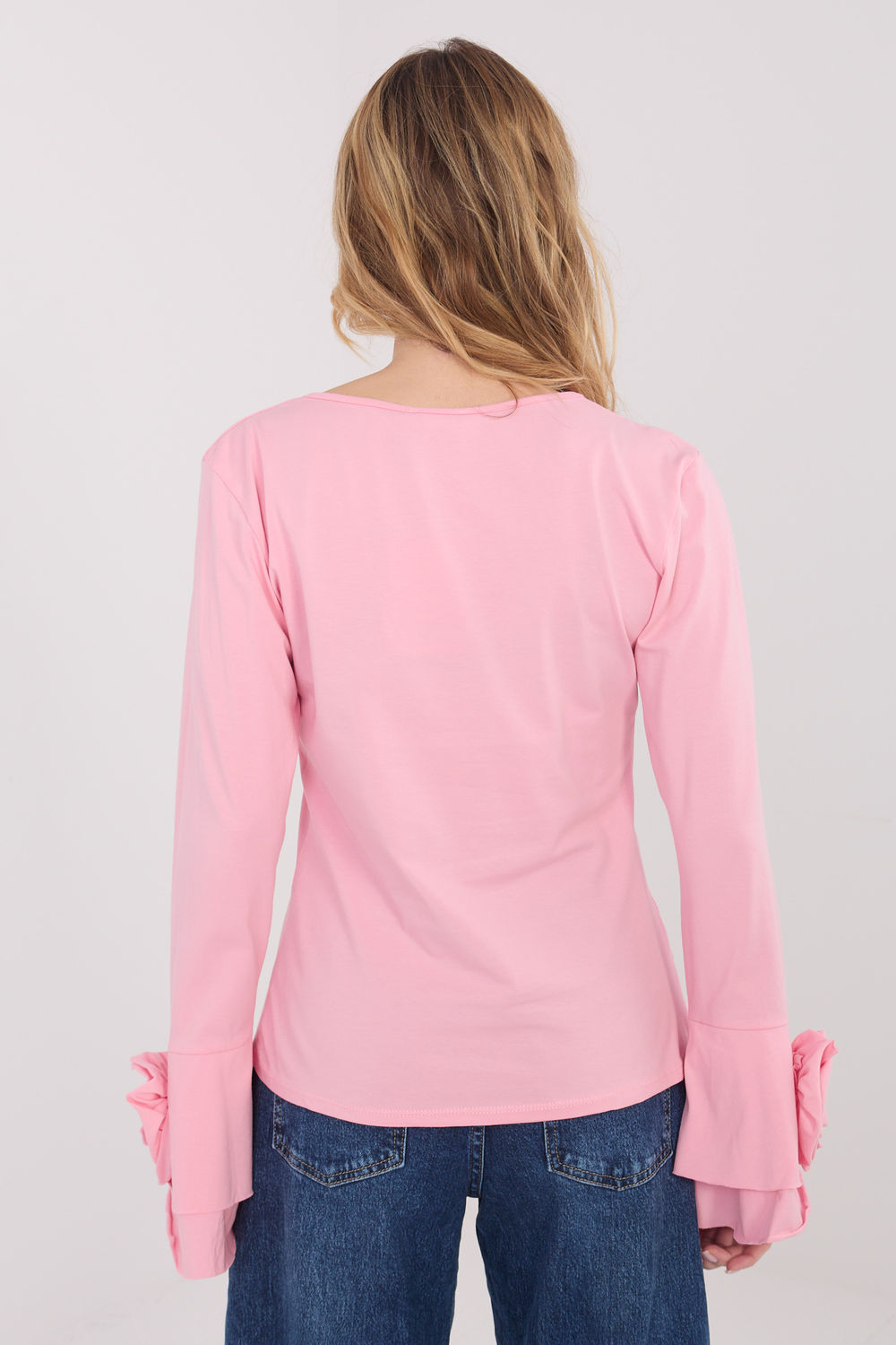 Italy Moda Light Pink Bodycon V-Neck Blouse - view 3