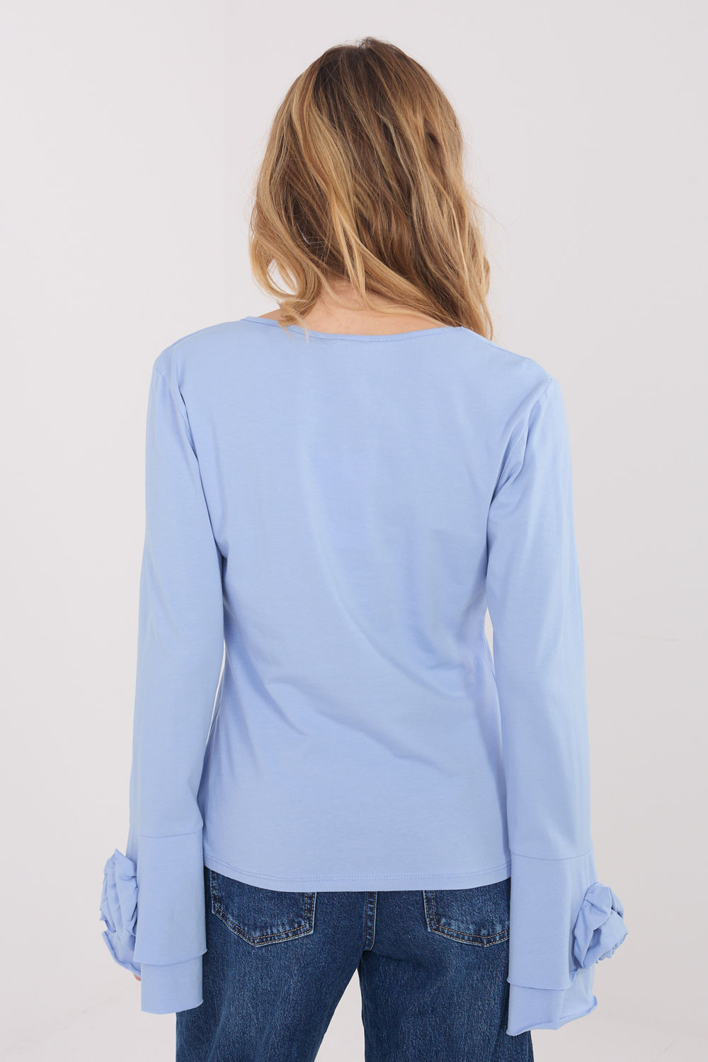 Italy Moda Light Blue Bodycon V-Neck Blouse - view 3