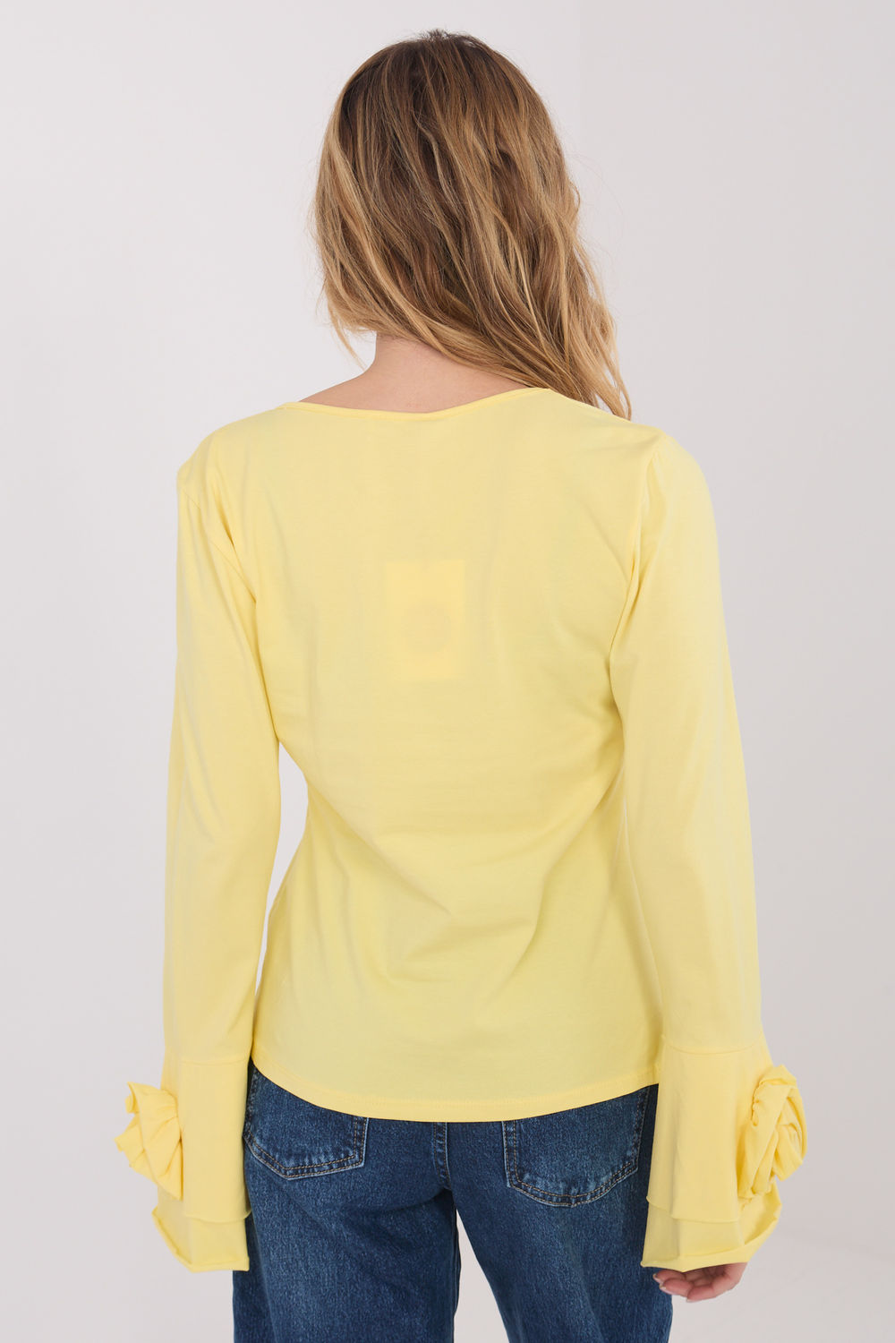 Italy Moda Light Yellow Bodycon V-Neck Blouse - view 3