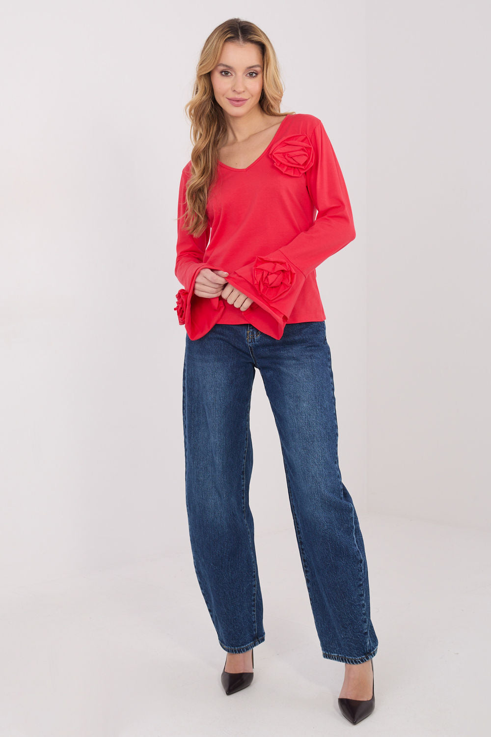 Italy Moda Coral Bodycon Cotton Blouse - view 2